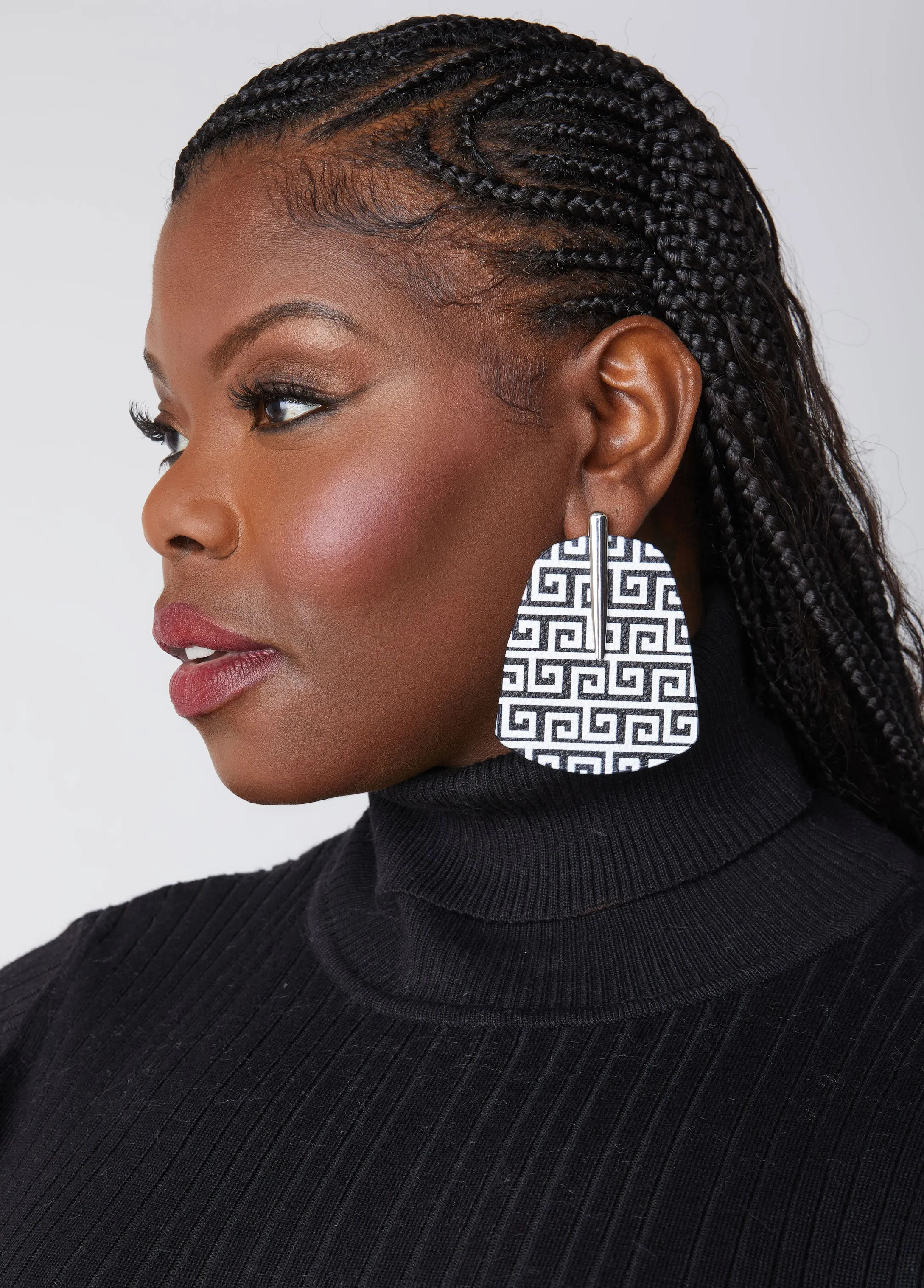 Geo Print Faux Leather Earrings sold by Ashley Stewart