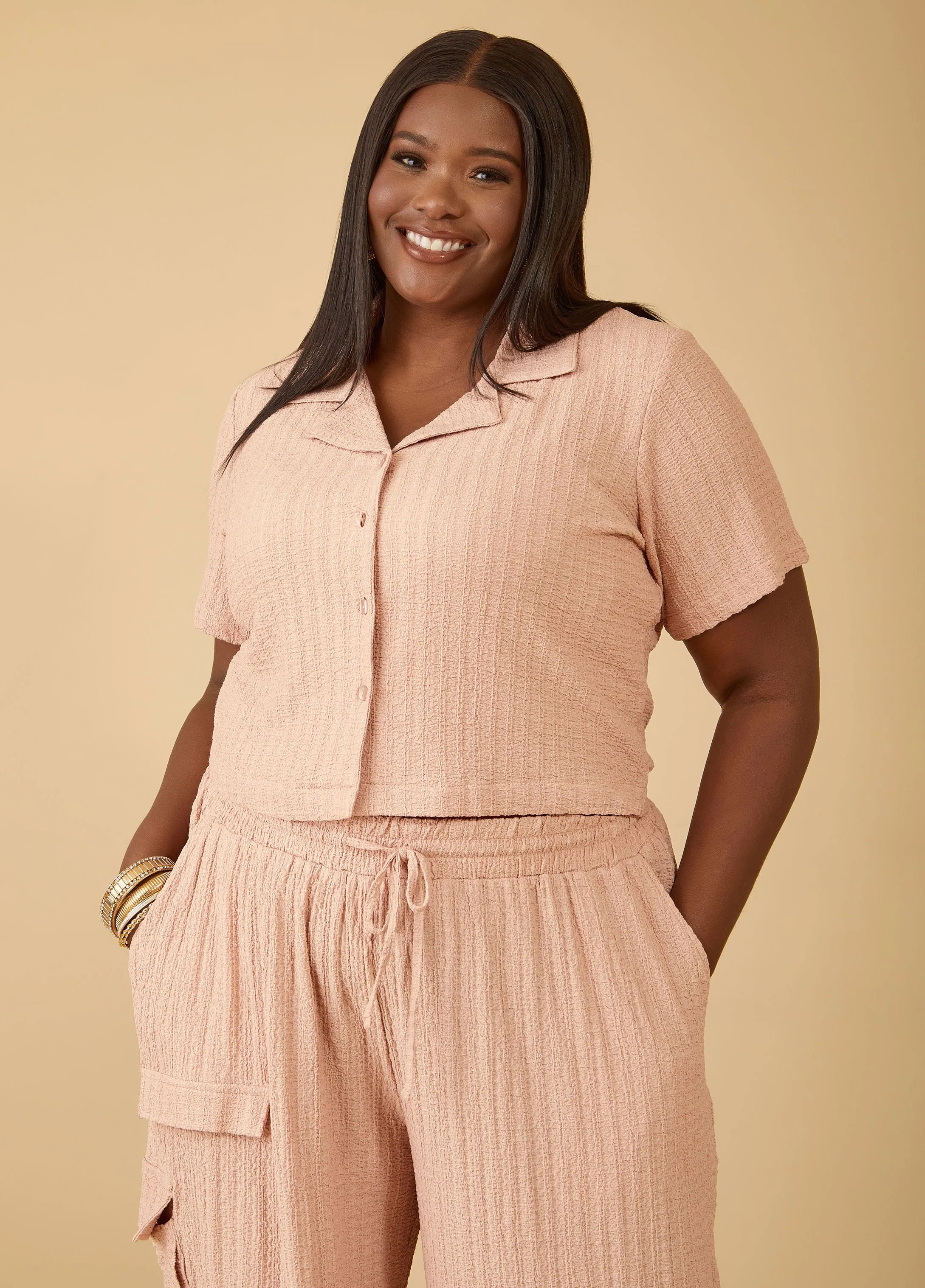 Textured Crop Shirt sold by Ashley Stewart product image thumbnail 4
