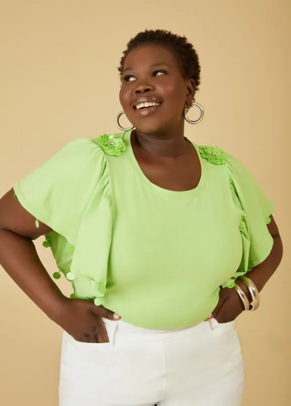 Embellished Ruffle Sleeved Top sold by Ashley Stewart