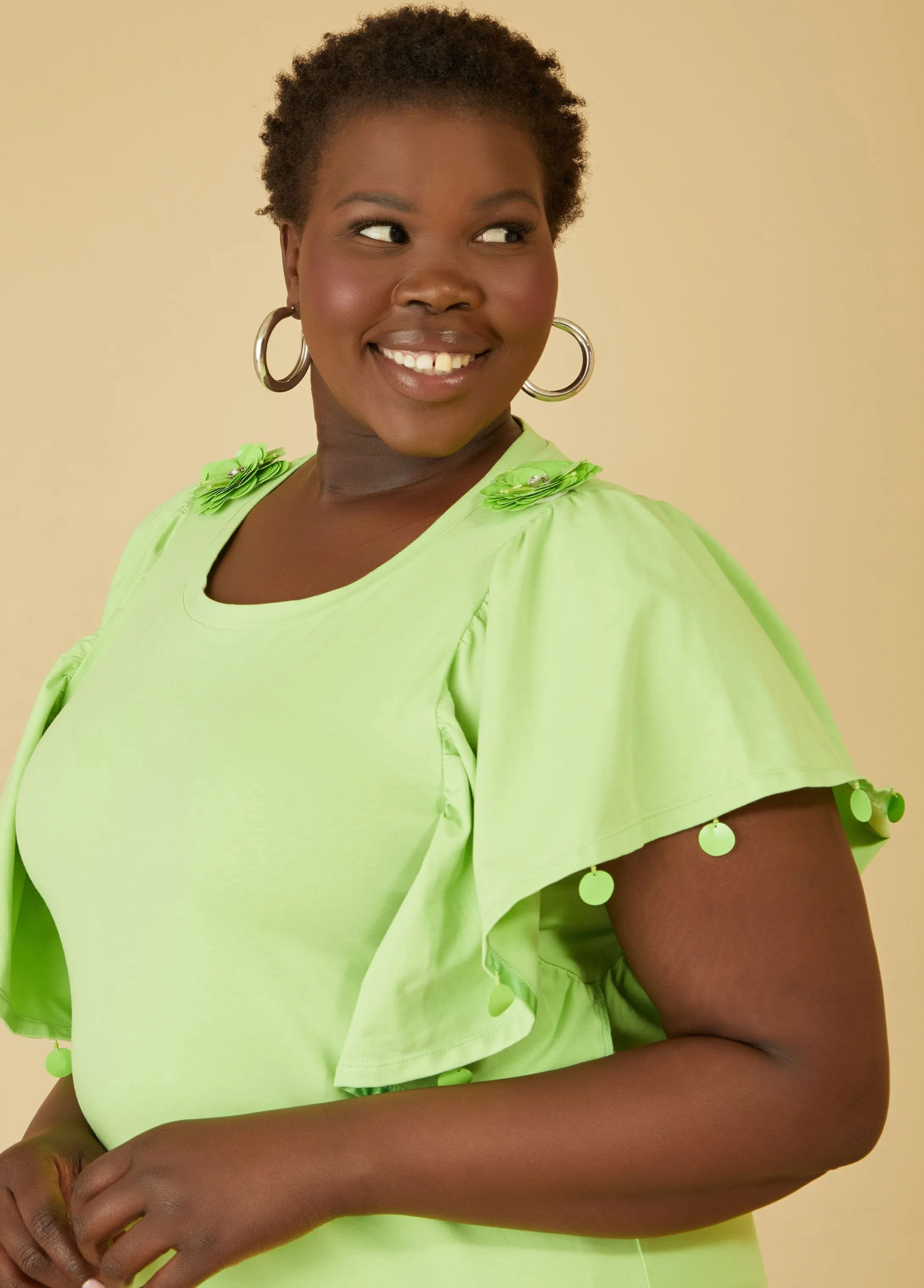 Embellished Ruffle Sleeved Top sold by Ashley Stewart product image thumbnail 3