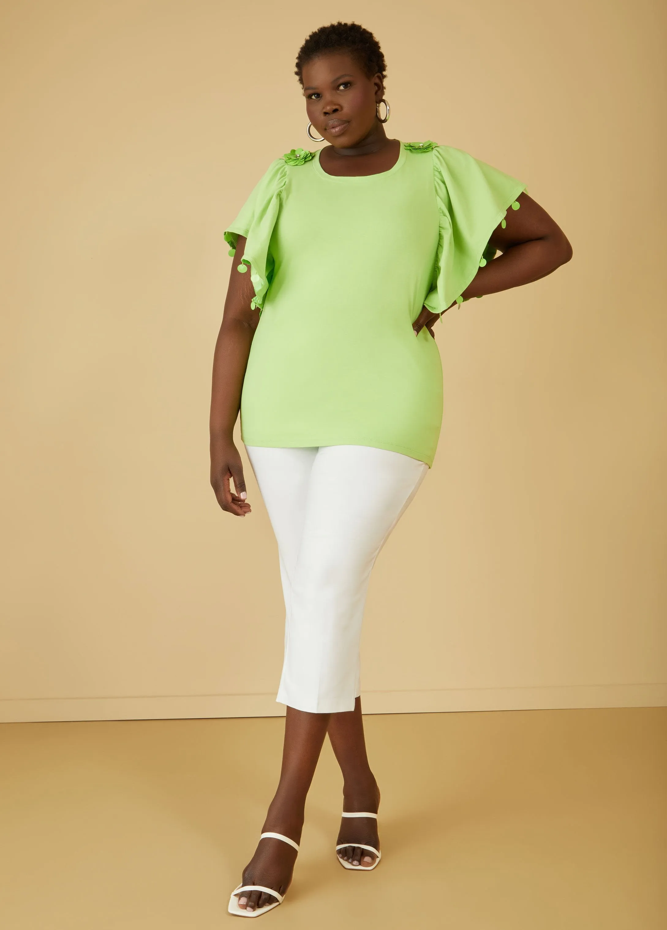 Embellished Ruffle Sleeved Top sold by Ashley Stewart product image thumbnail 4