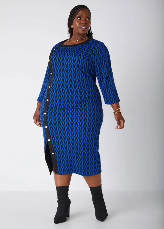 Button Detailed Sheath Midi Dress sold by Ashley Stewart