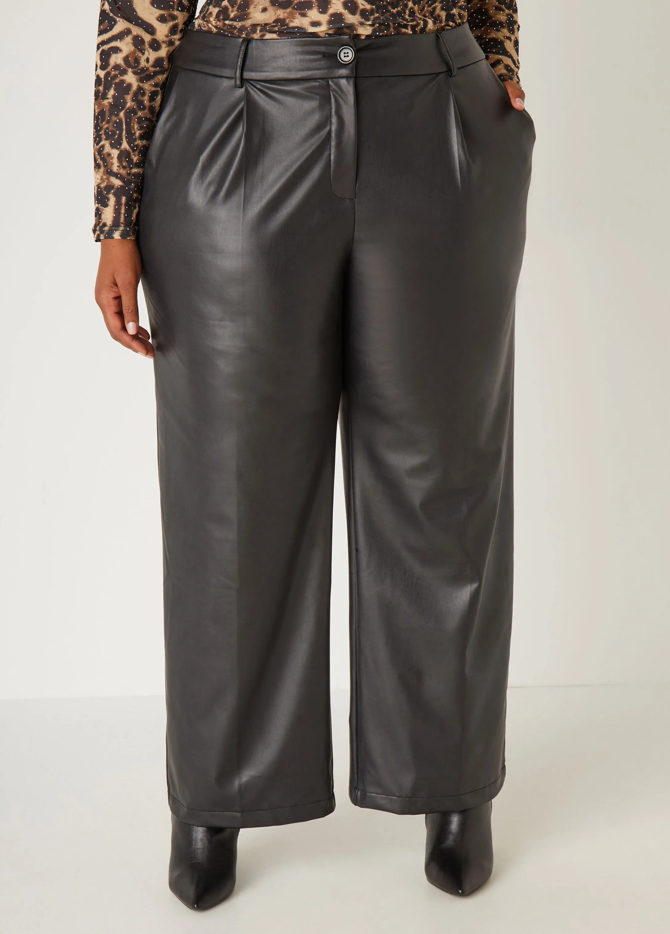 Faux Leather Straight Leg Trousers sold by Ashley Stewart product image thumbnail 3