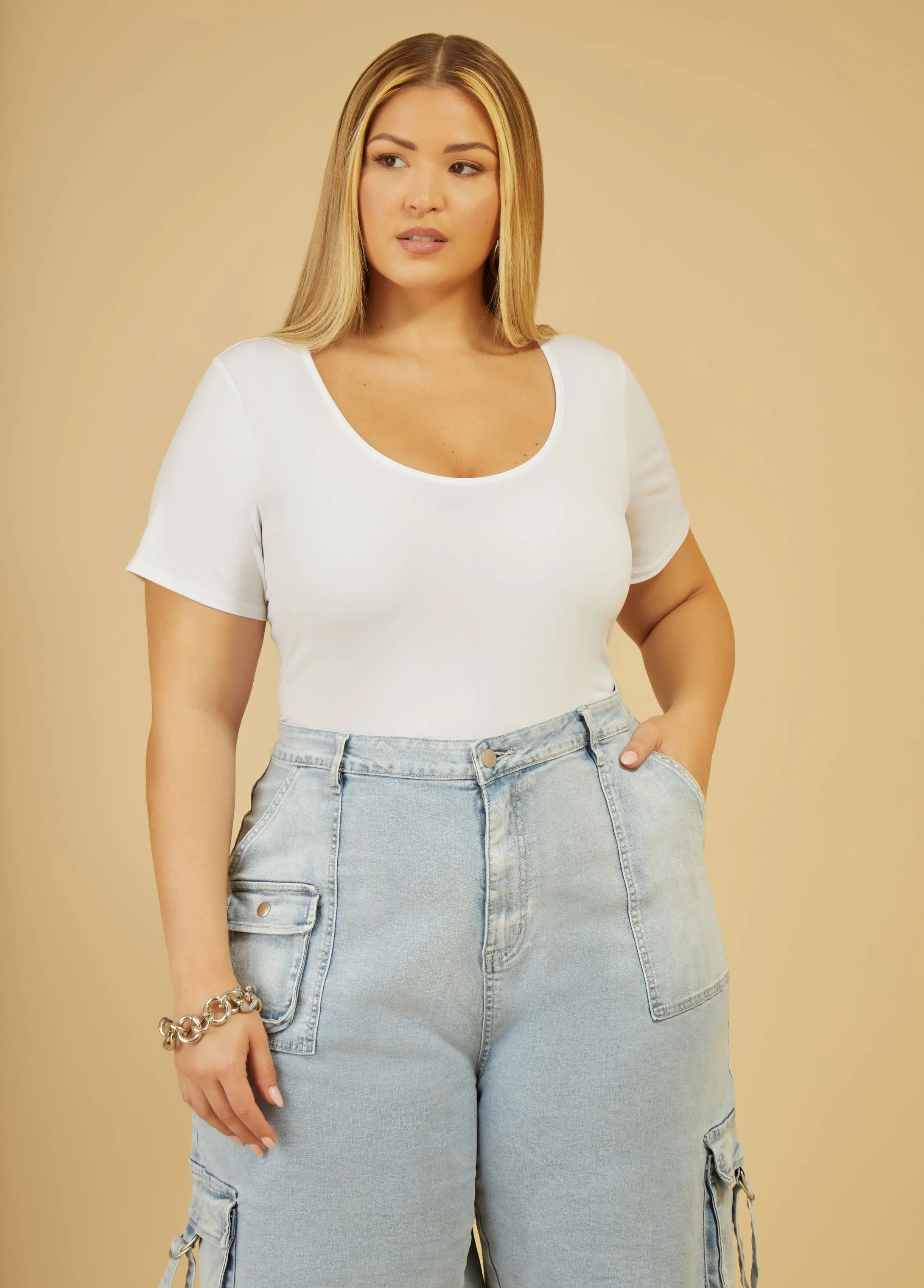 Stretch Knit Scoop Neck Bodysuit sold by Ashley Stewart product image thumbnail 4