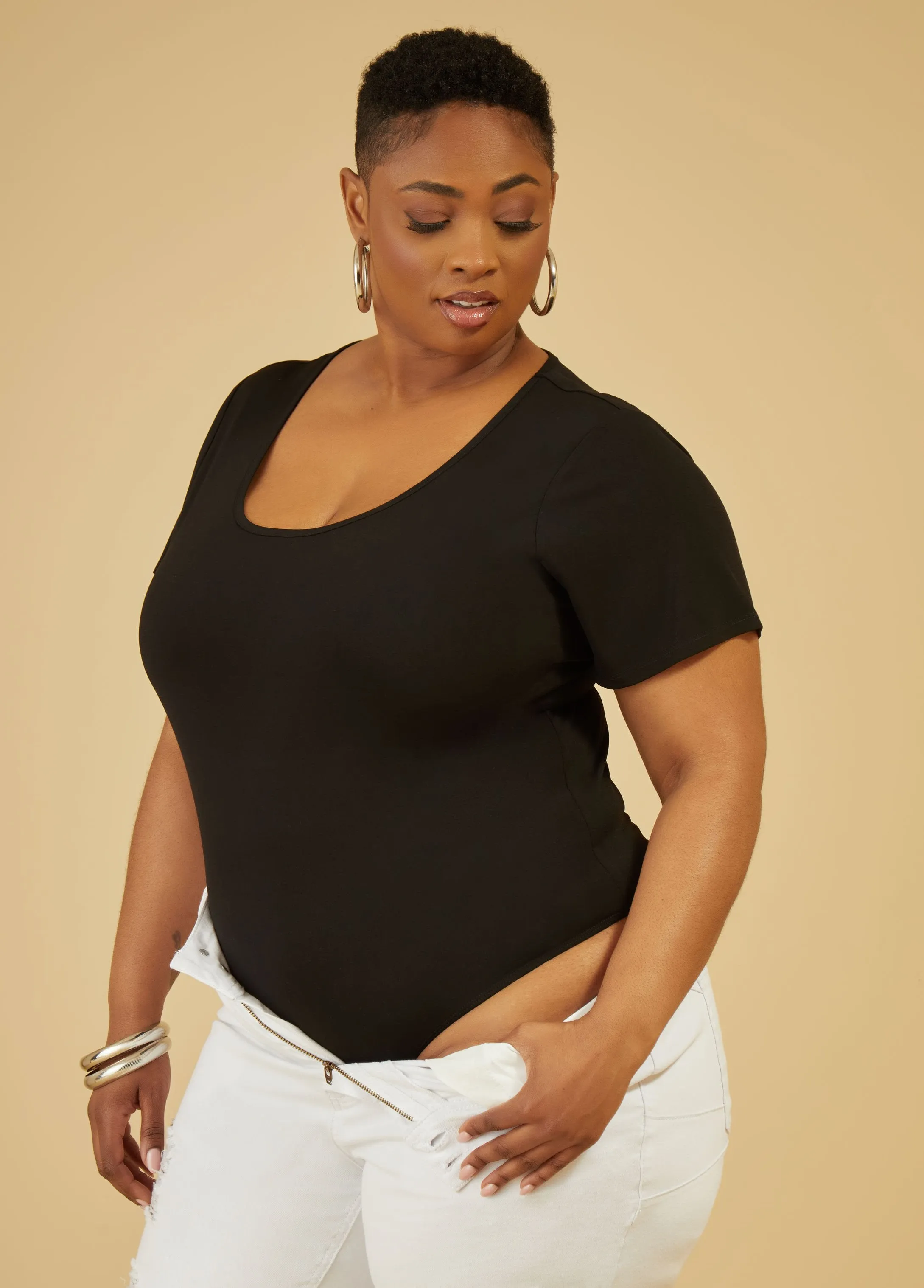 Stretch Knit Scoop Neck Bodysuit sold by Ashley Stewart product image thumbnail 3