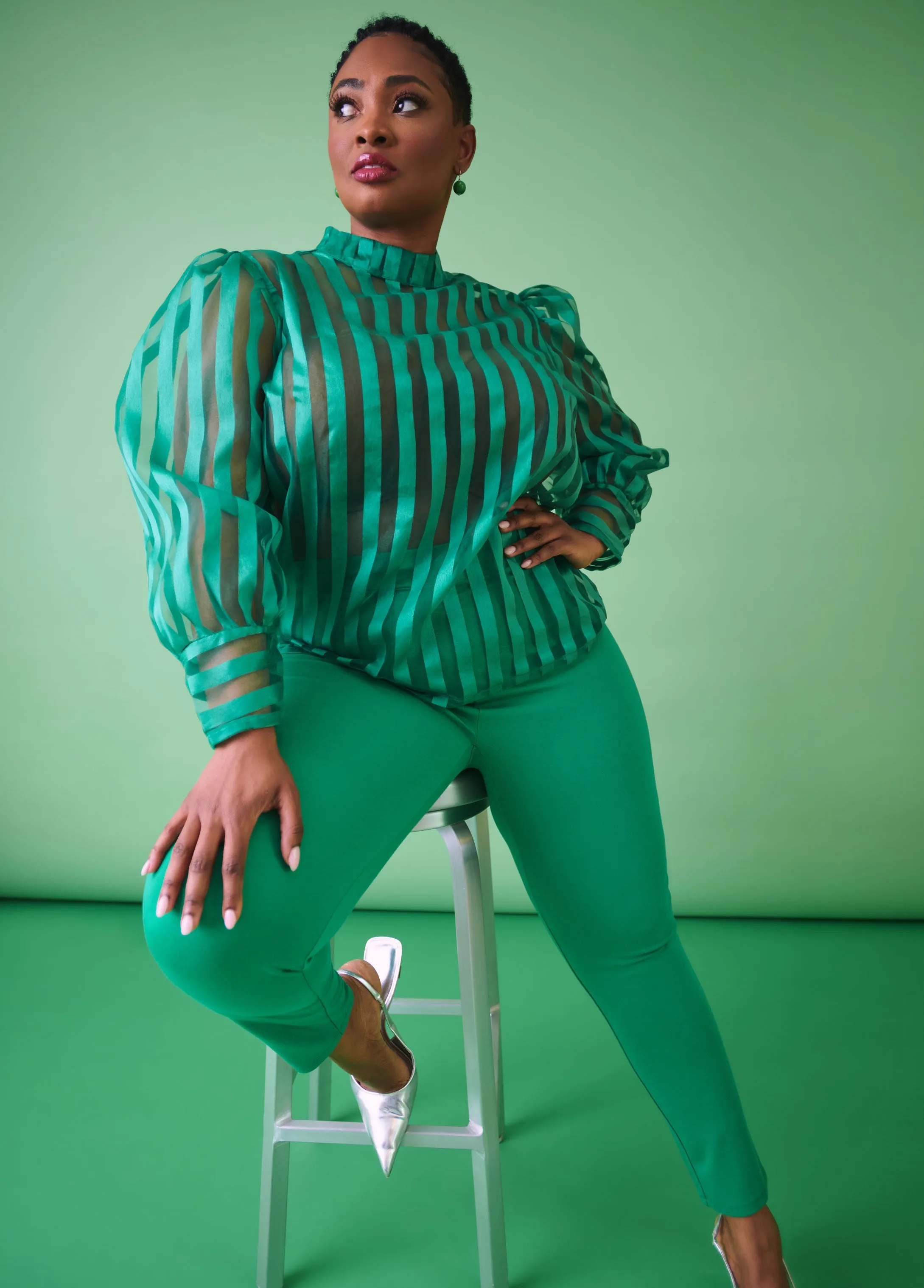 Striped Organza Blouse sold by Ashley Stewart