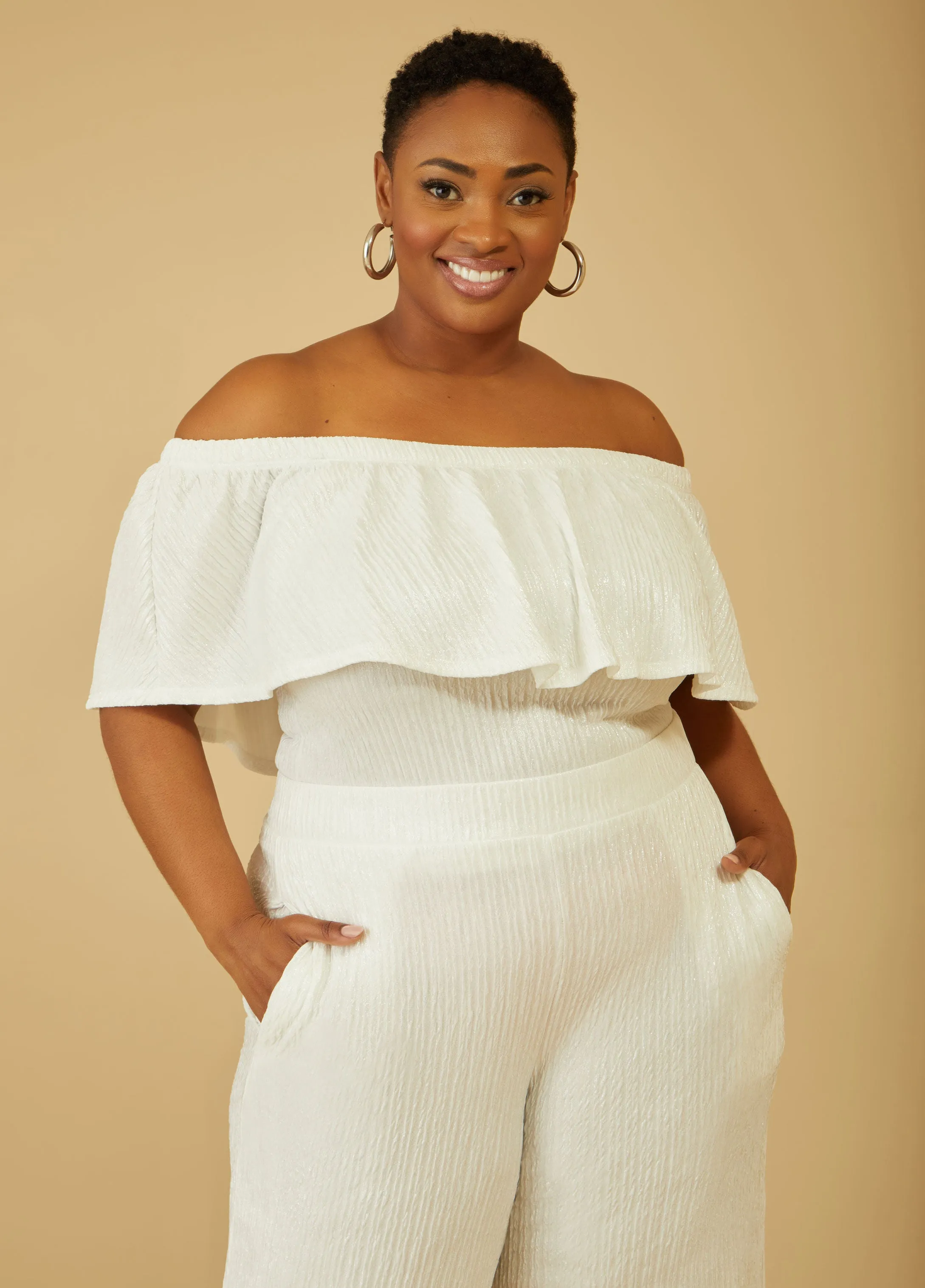 Metallic Off The Shoulder Top sold by Ashley Stewart