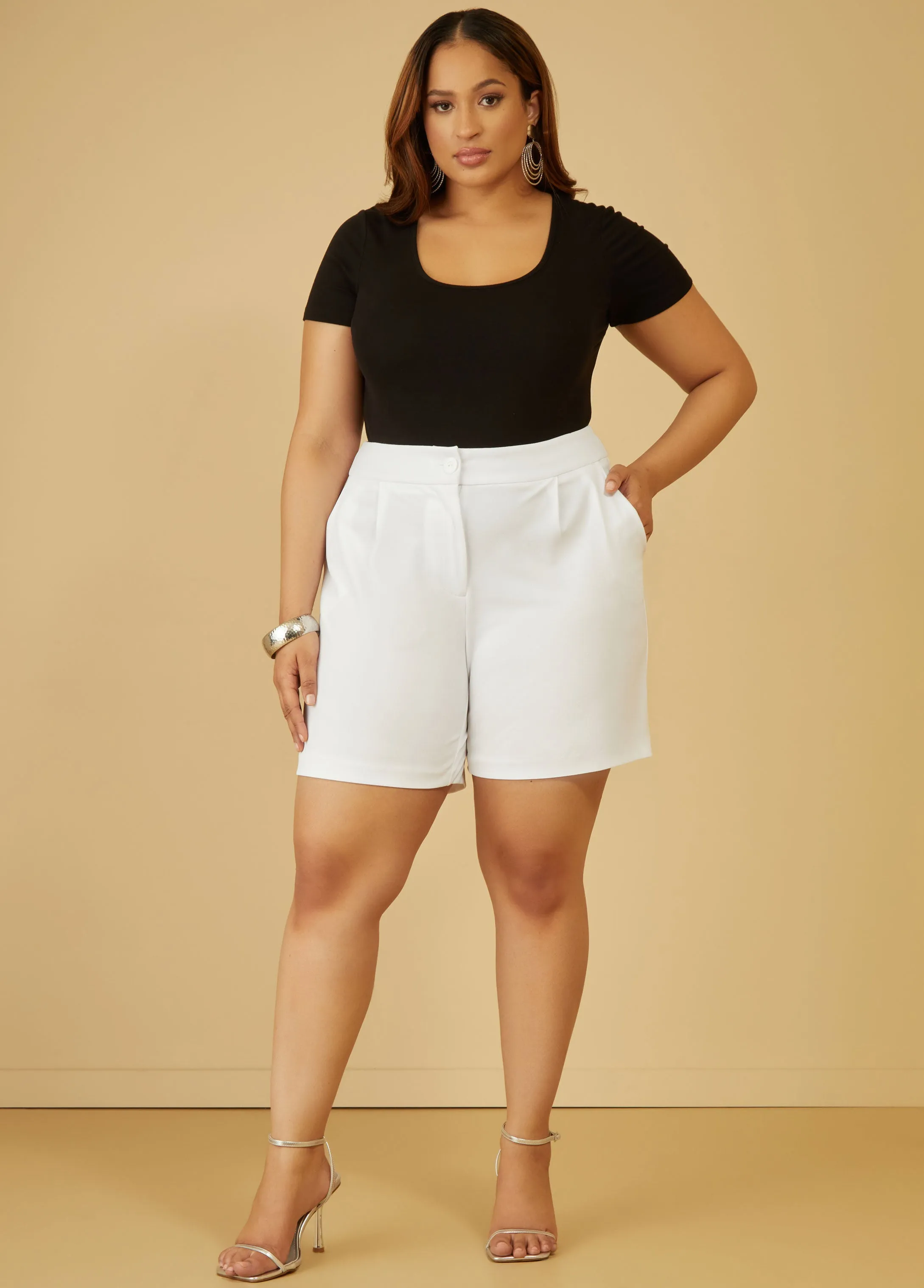 Pleated Stretch Crepe Shorts sold by Ashley Stewart product image thumbnail 3