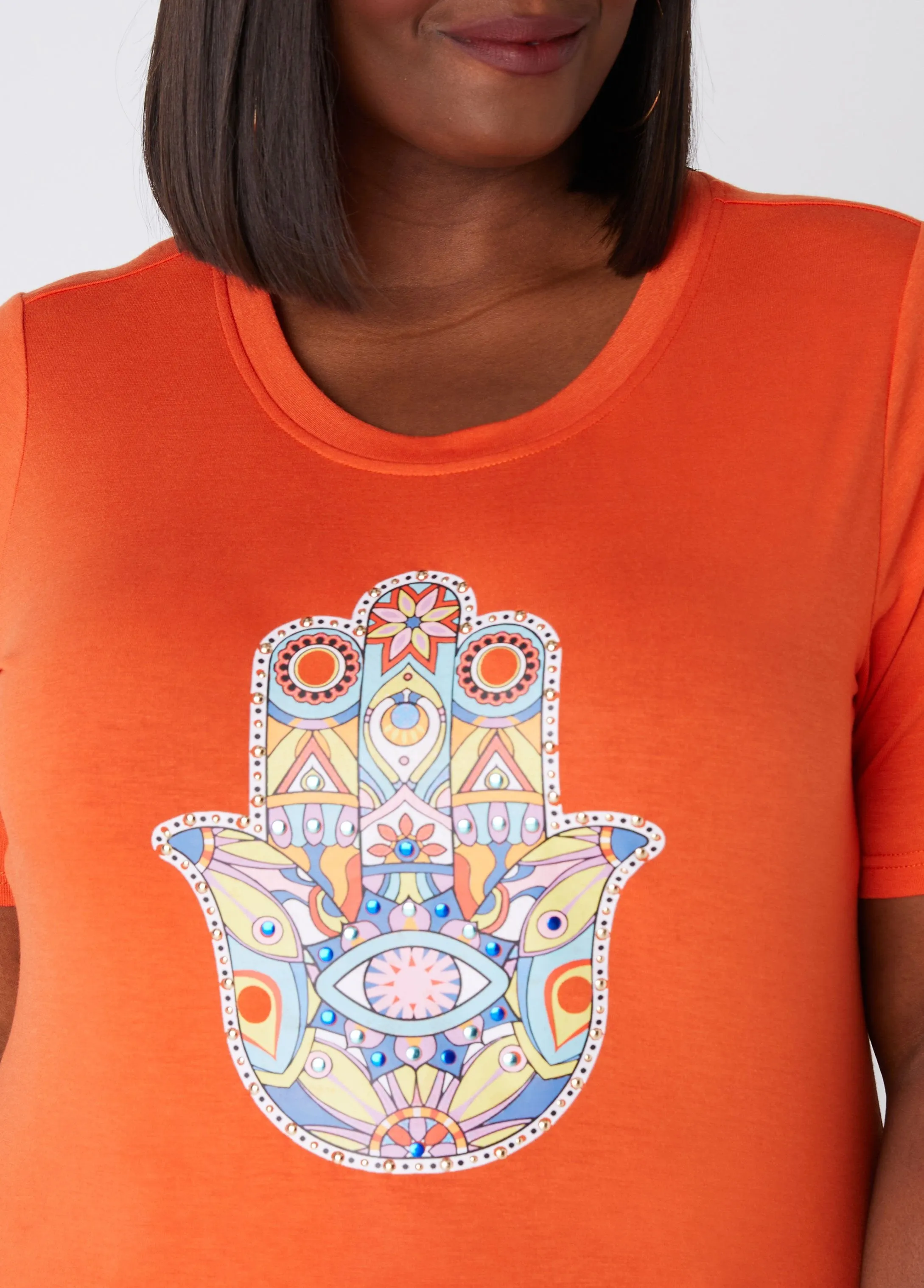 Hamsa Embellished Graphic Tee sold by Ashley Stewart product image thumbnail 4