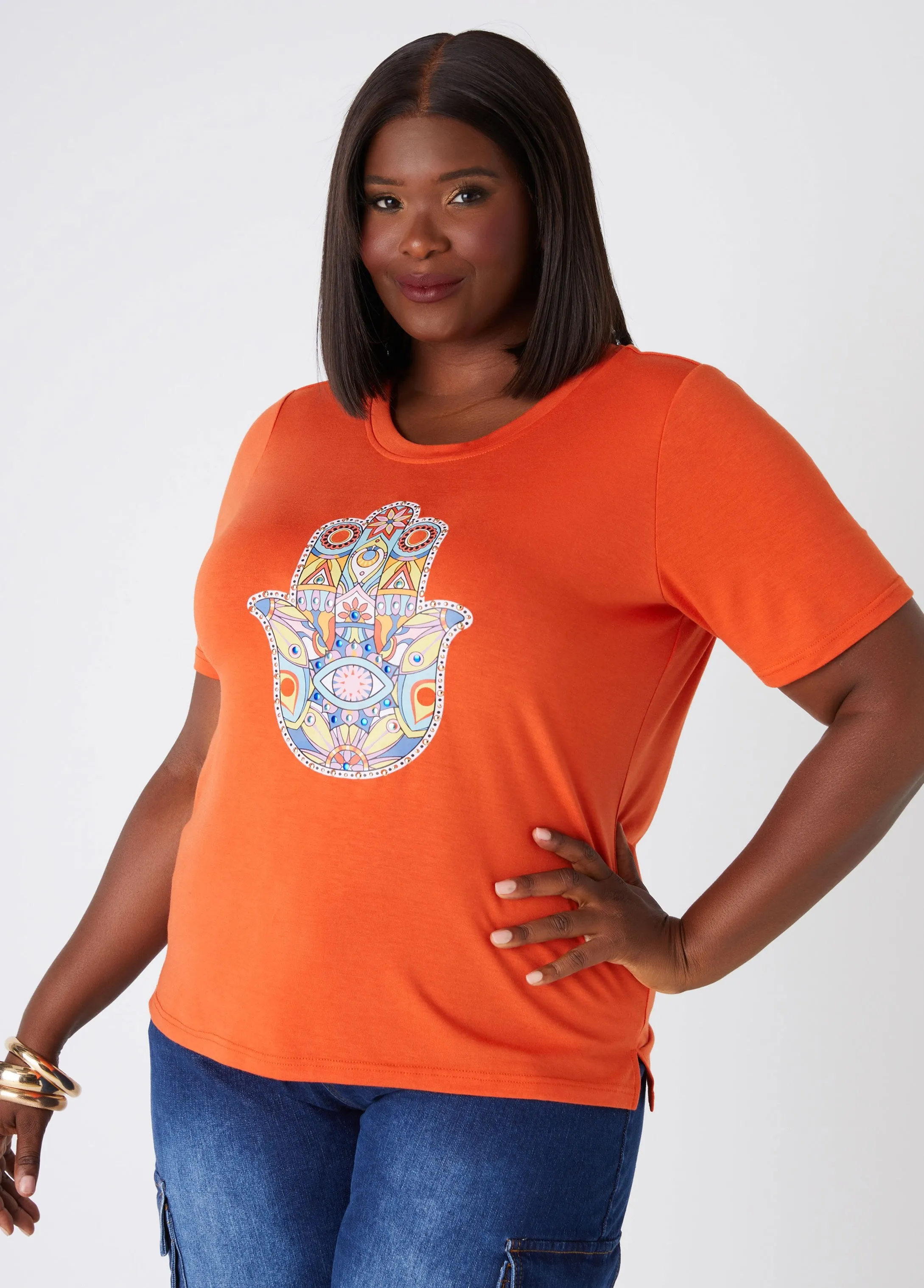 Hamsa Embellished Graphic Tee sold by Ashley Stewart
