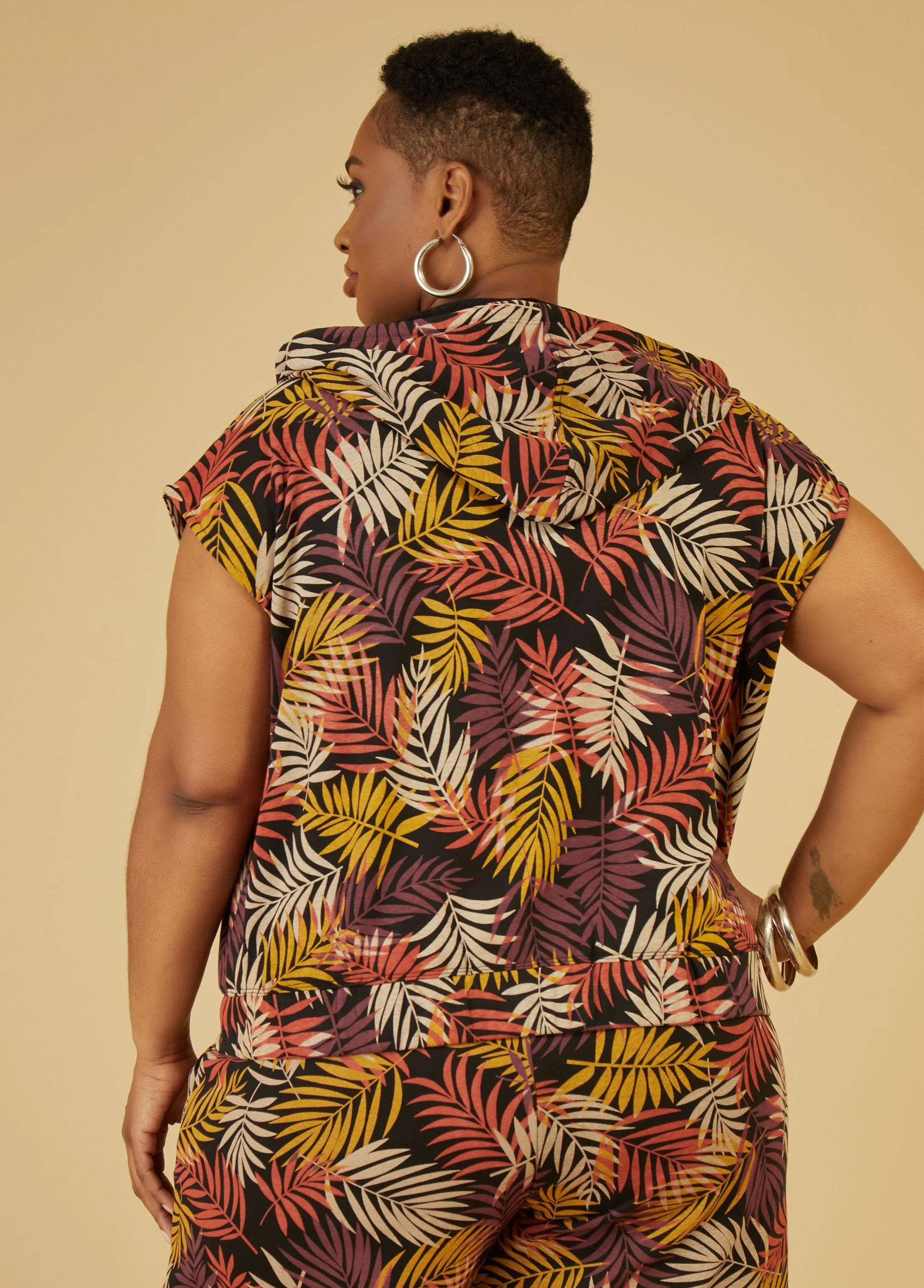 Sleeveless Tropical Print Hoodie sold by Ashley Stewart product image thumbnail 2