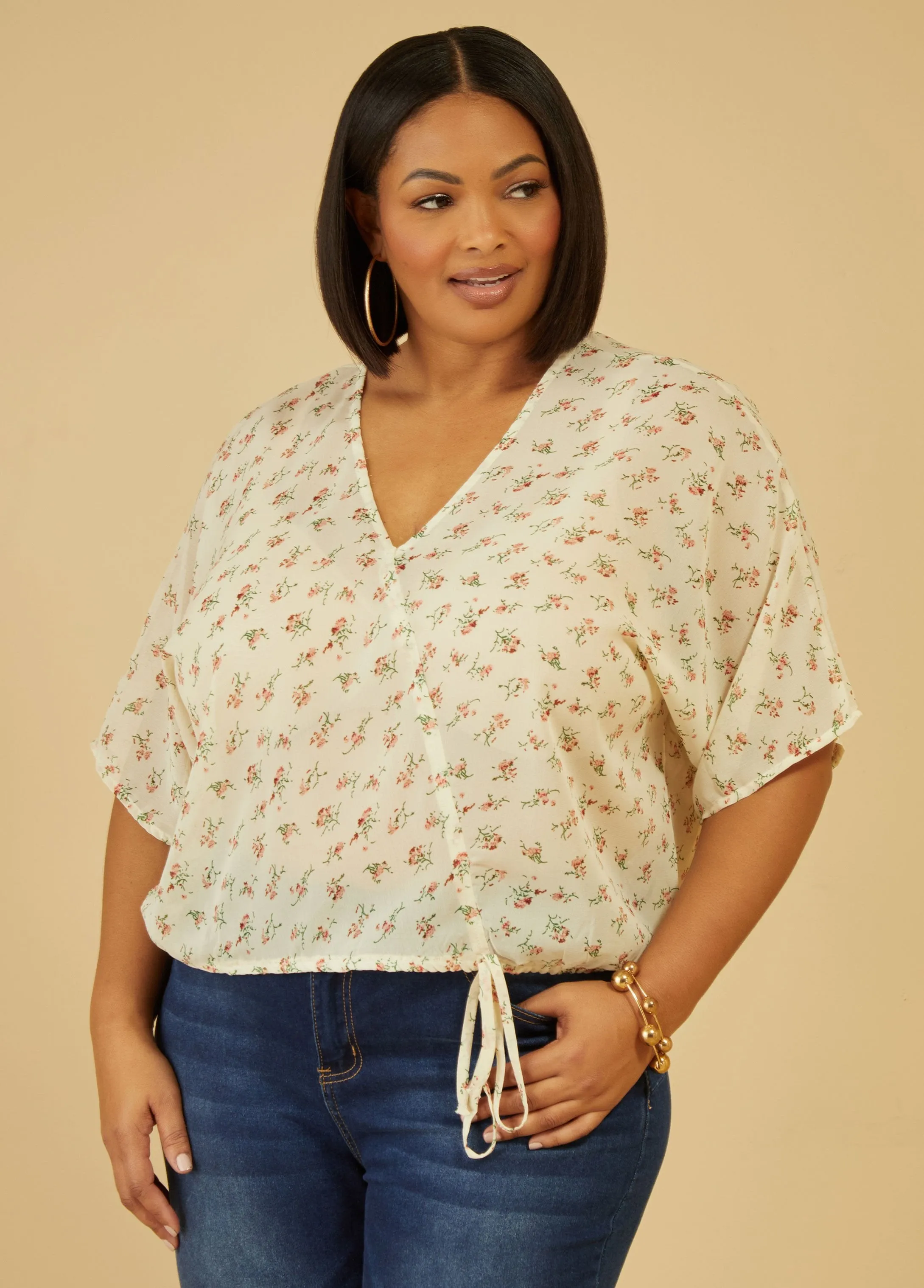 Floral Tie Detailed Blouse sold by Ashley Stewart