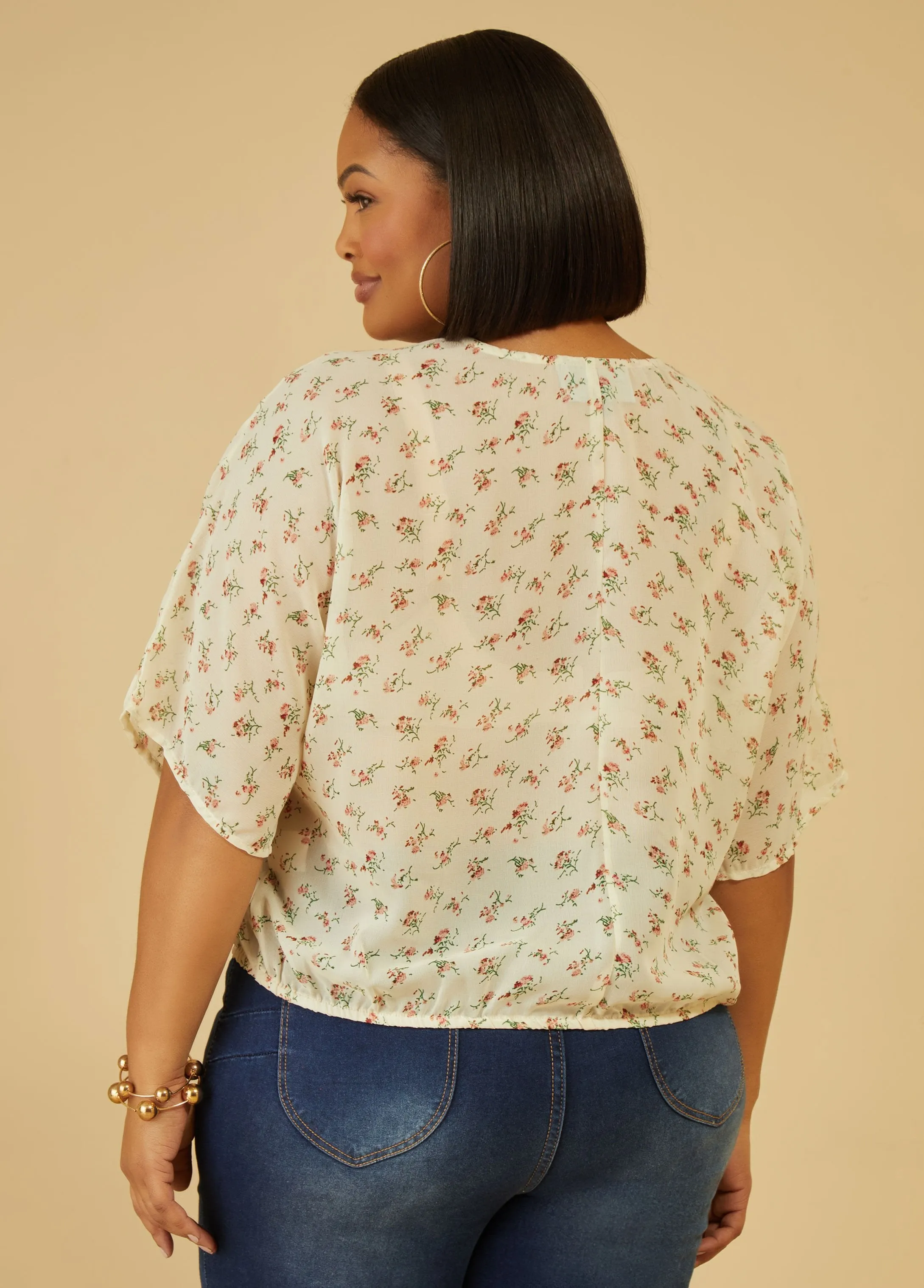 Floral Tie Detailed Blouse sold by Ashley Stewart product image thumbnail 2