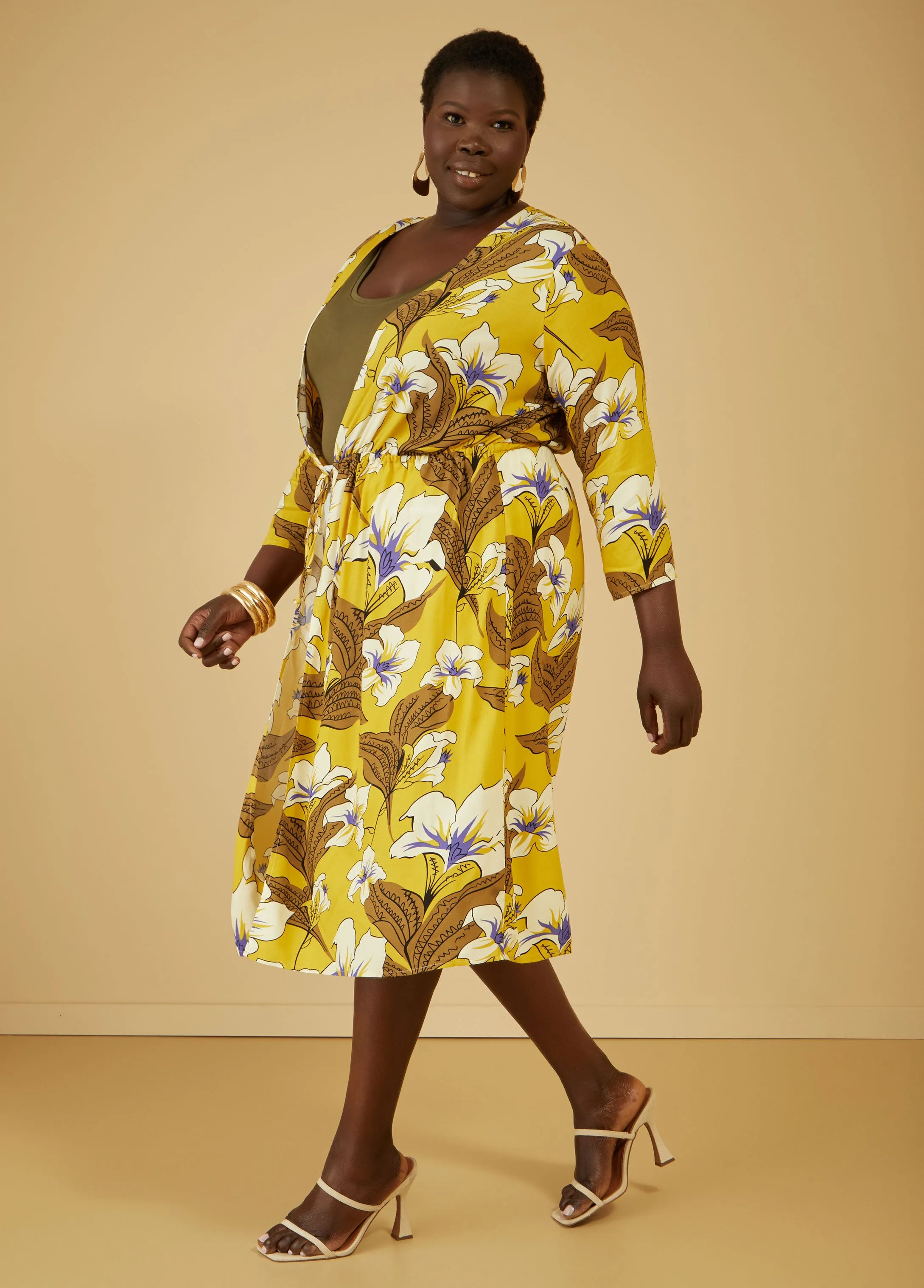 Floral Print Drawstring Kimono sold by Ashley Stewart product image thumbnail 3