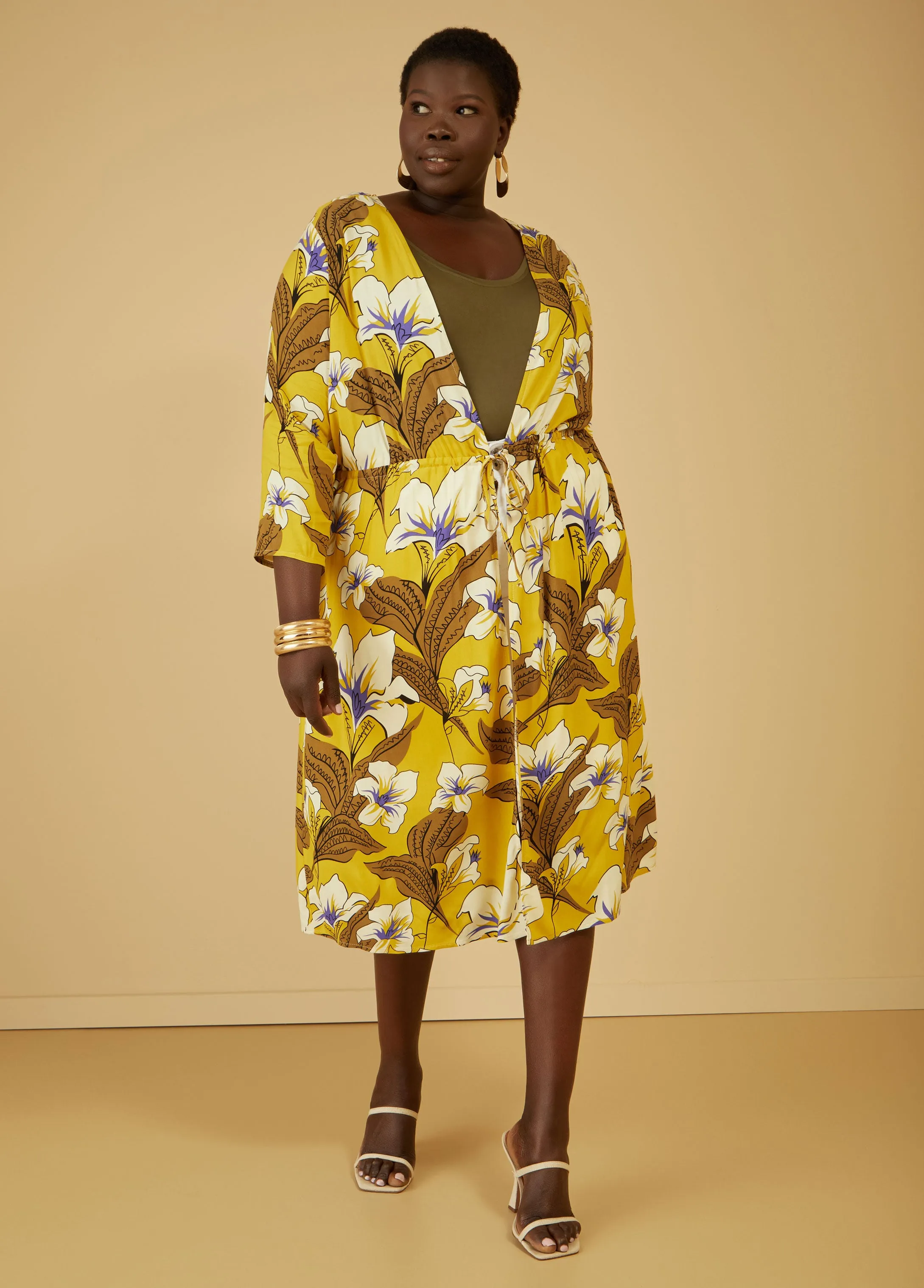 Floral Print Drawstring Kimono sold by Ashley Stewart
