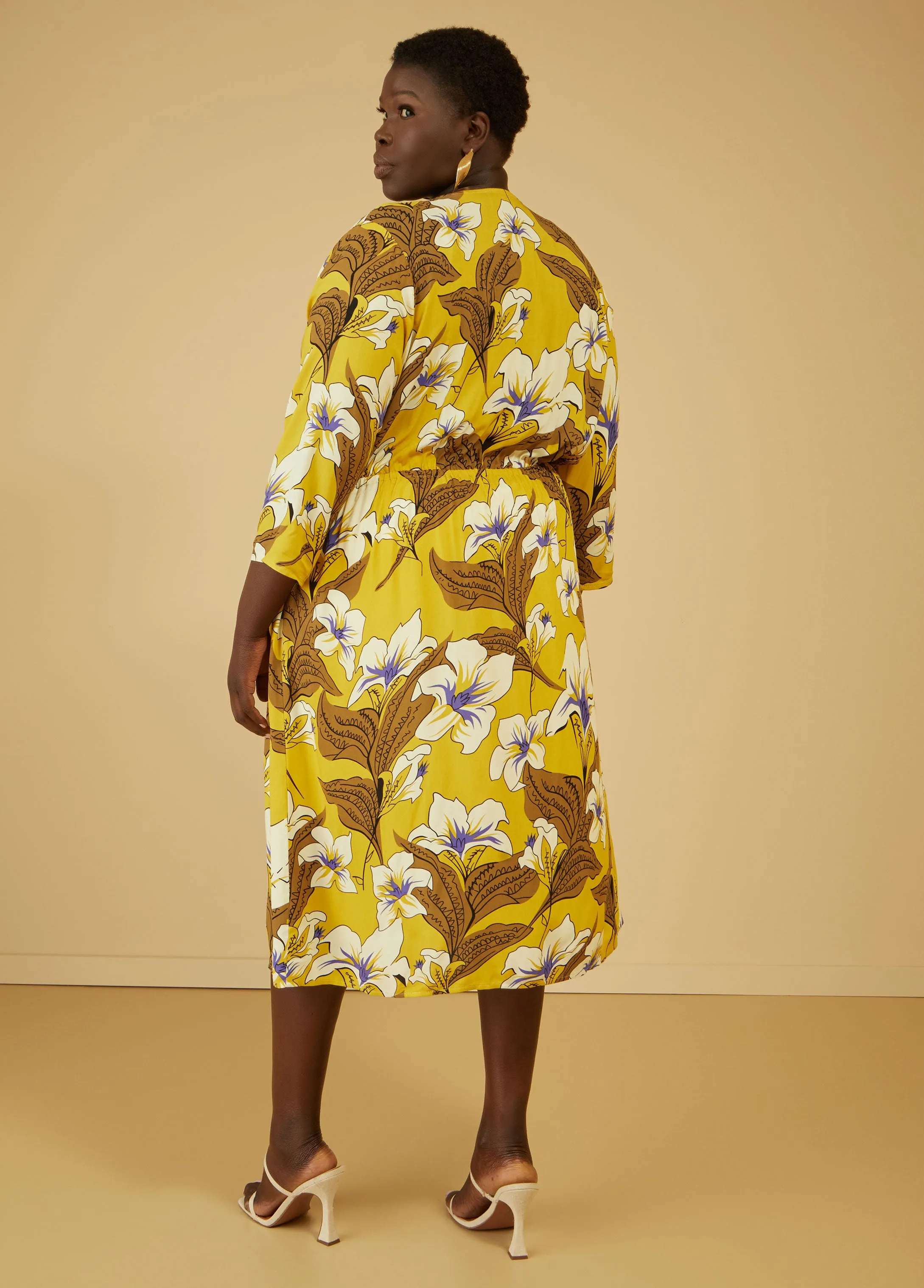 Floral Print Drawstring Kimono sold by Ashley Stewart product image thumbnail 2