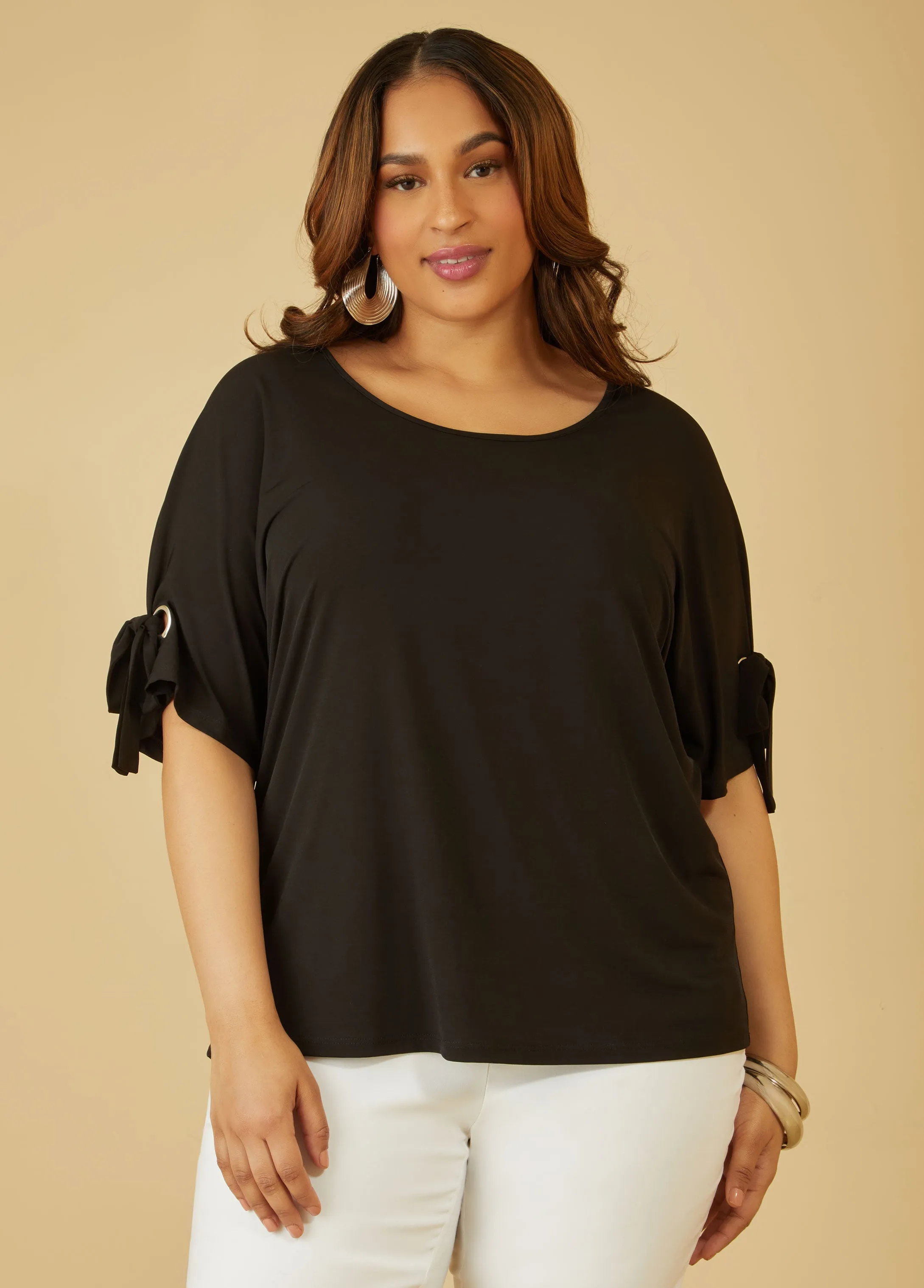 Grommet Detailed Stretch Knit Top sold by Ashley Stewart