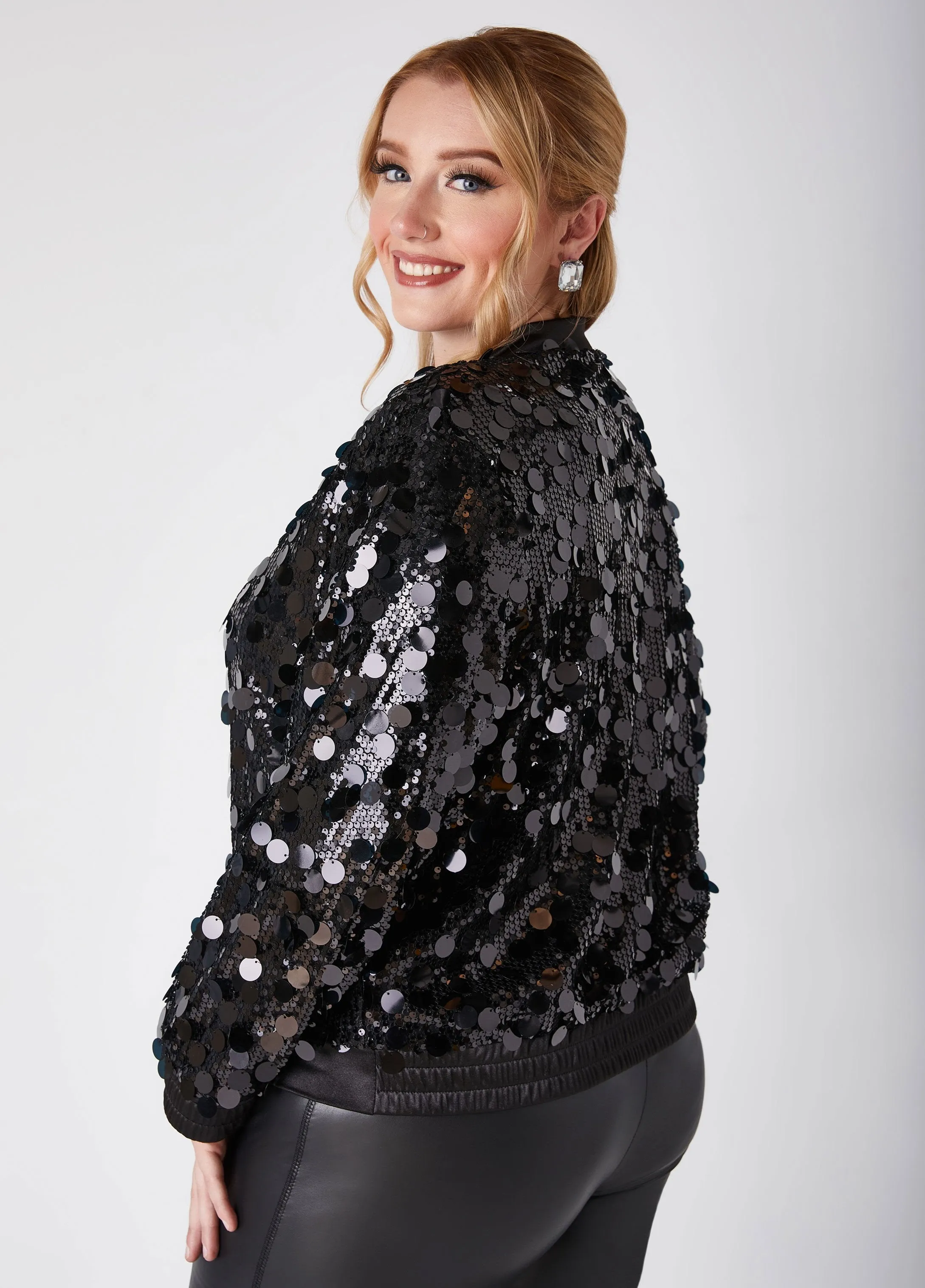 Sequined Mesh Bomber Jacket sold by Ashley Stewart product image thumbnail 2