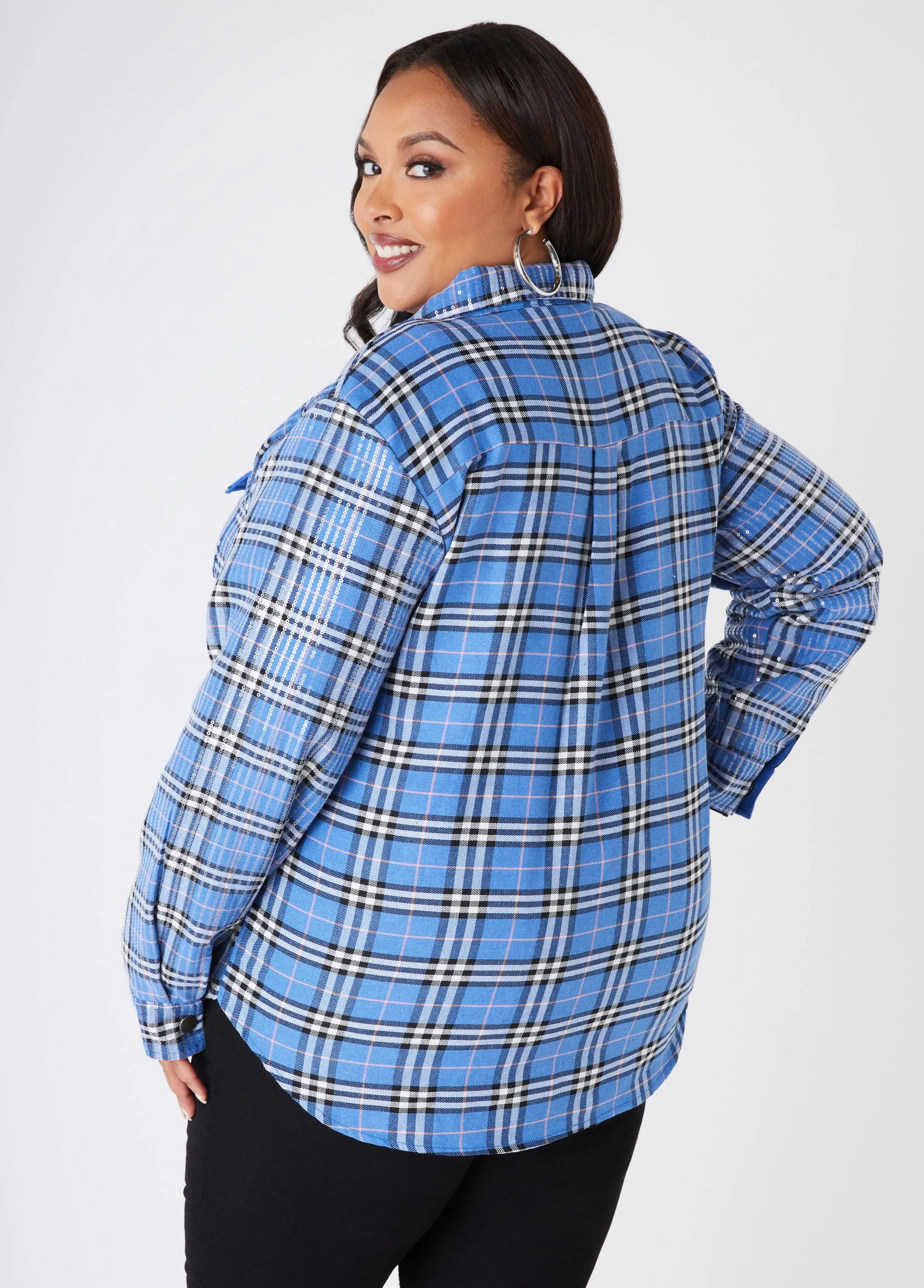 Sequin Embellished Plaid Shacket sold by Ashley Stewart product image thumbnail 2