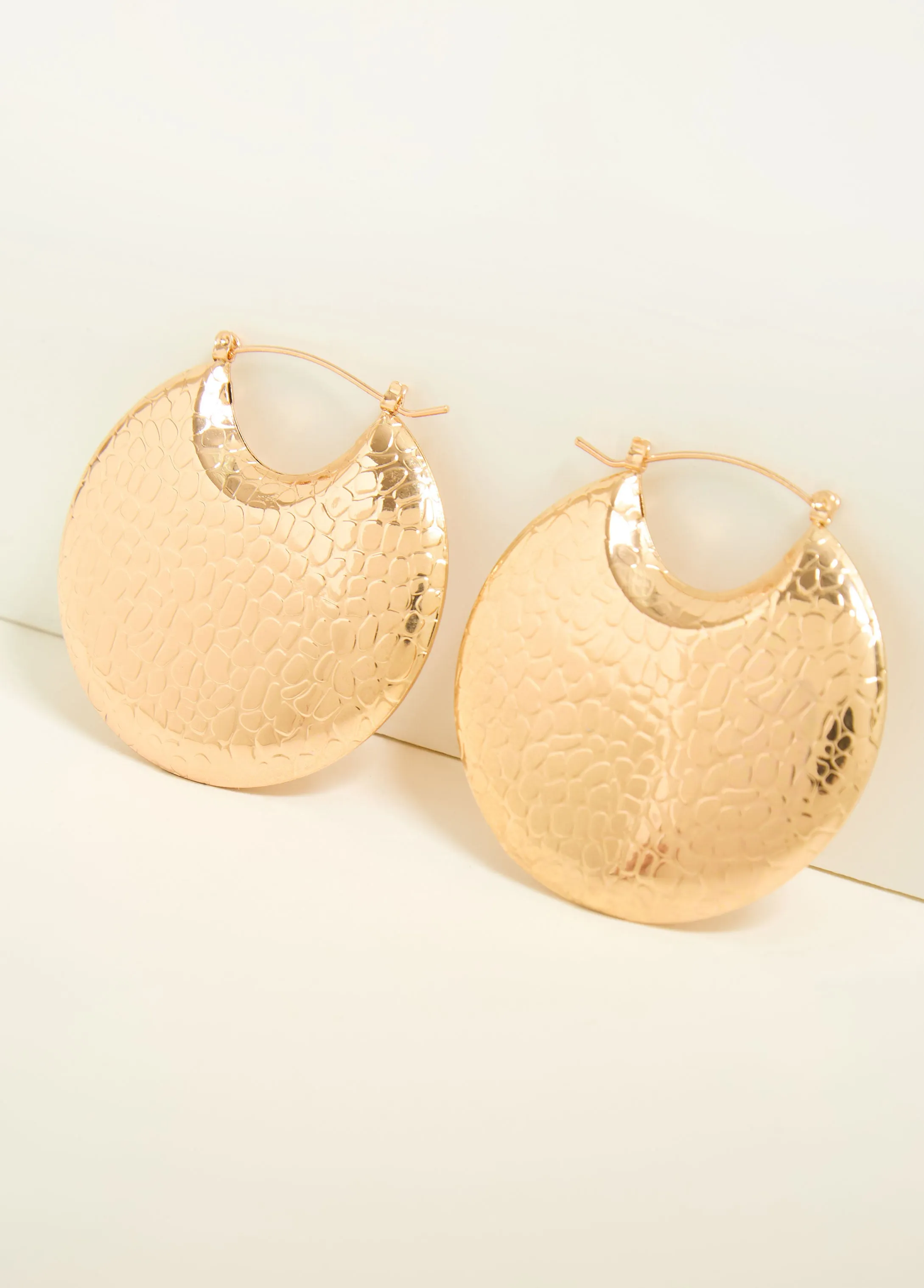 Pebbled Gold Tone Hoop Earrings sold by Ashley Stewart product image thumbnail 2