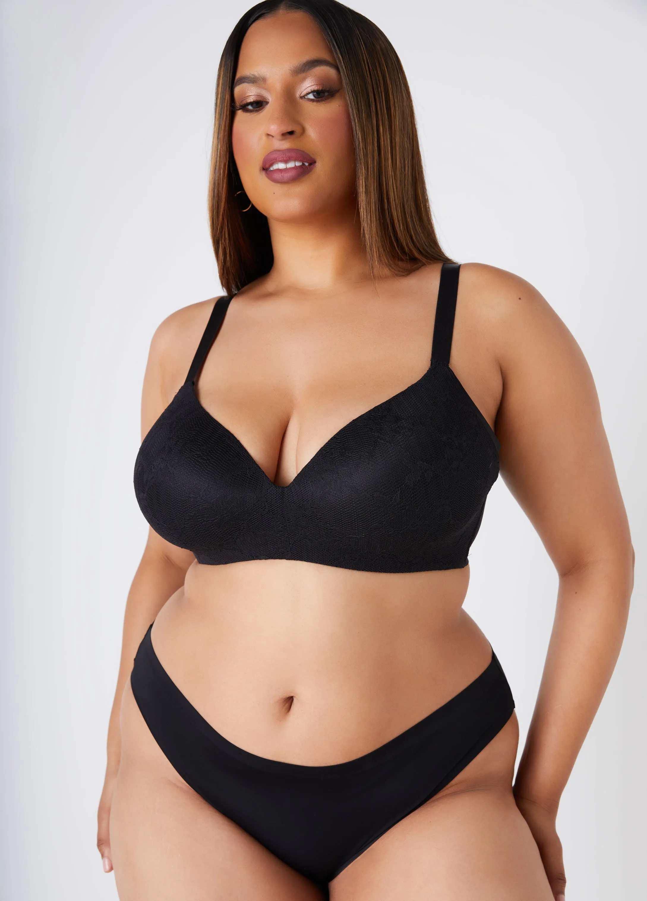 Lace Side Smoothing Wireless Bra sold by Ashley Stewart