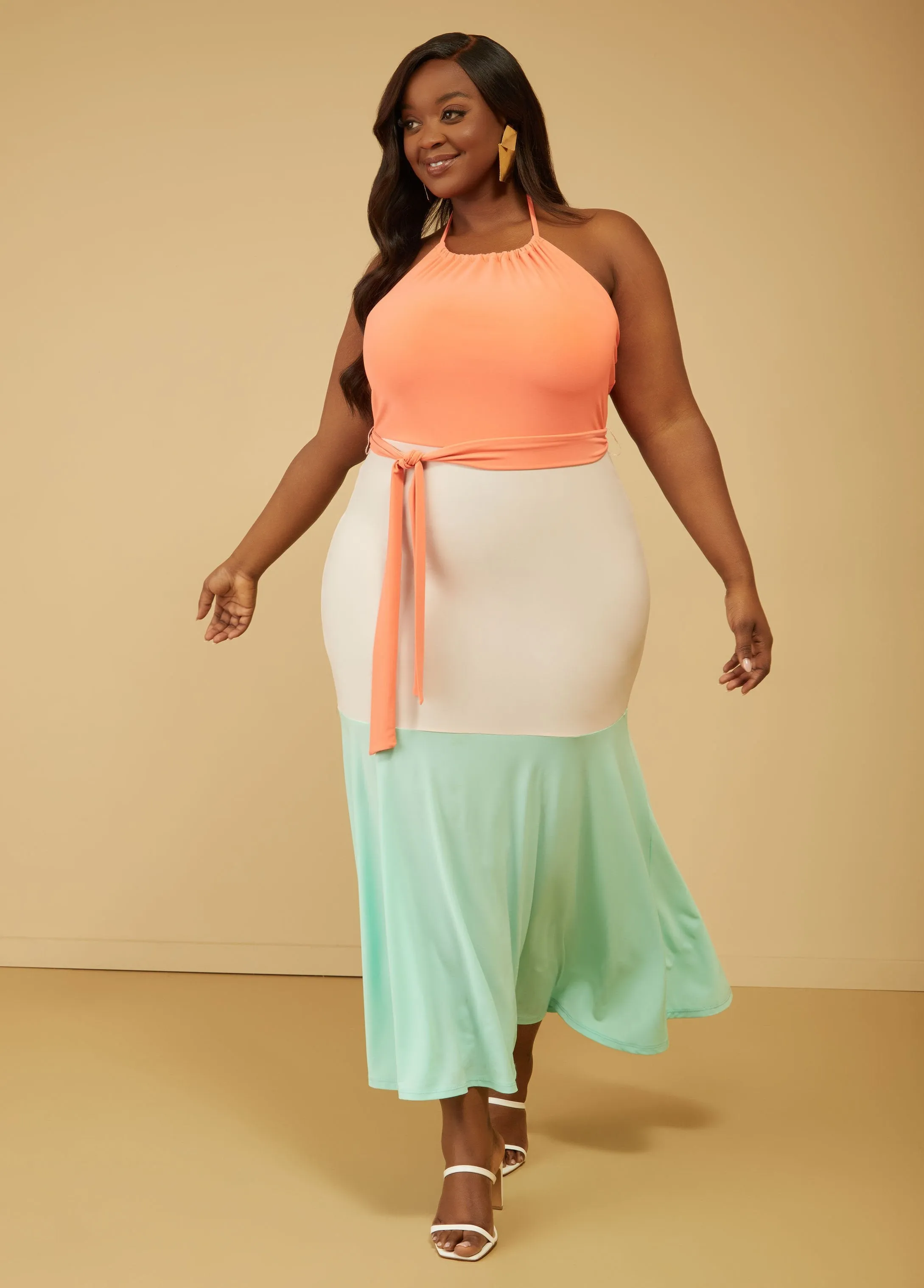 Colorblock Halter Maxi Dress sold by Ashley Stewart product image thumbnail 4