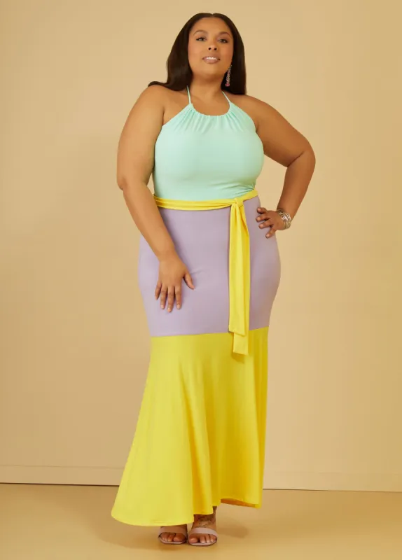Colorblock Halter Maxi Dress sold by Ashley Stewart
