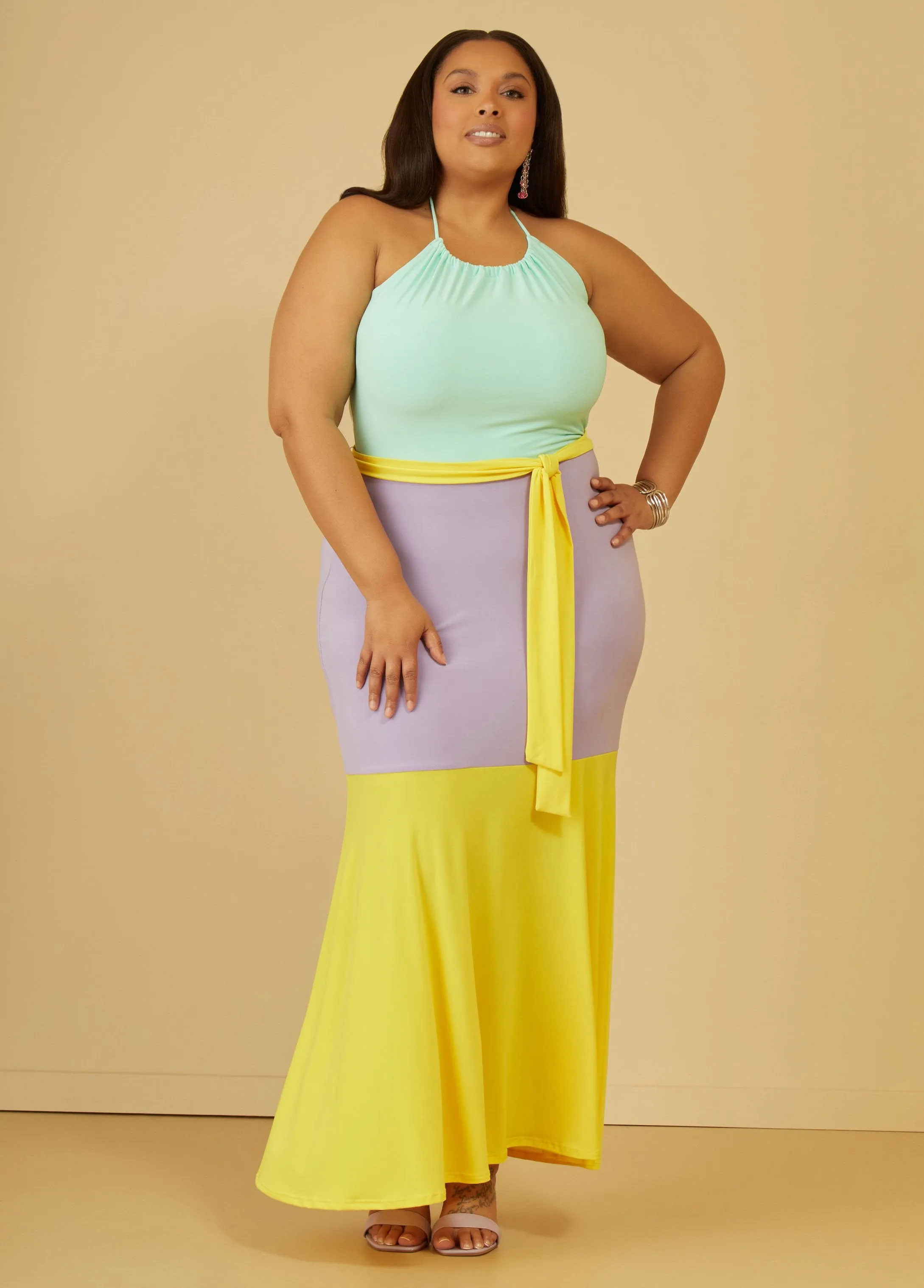 Colorblock Halter Maxi Dress sold by Ashley Stewart