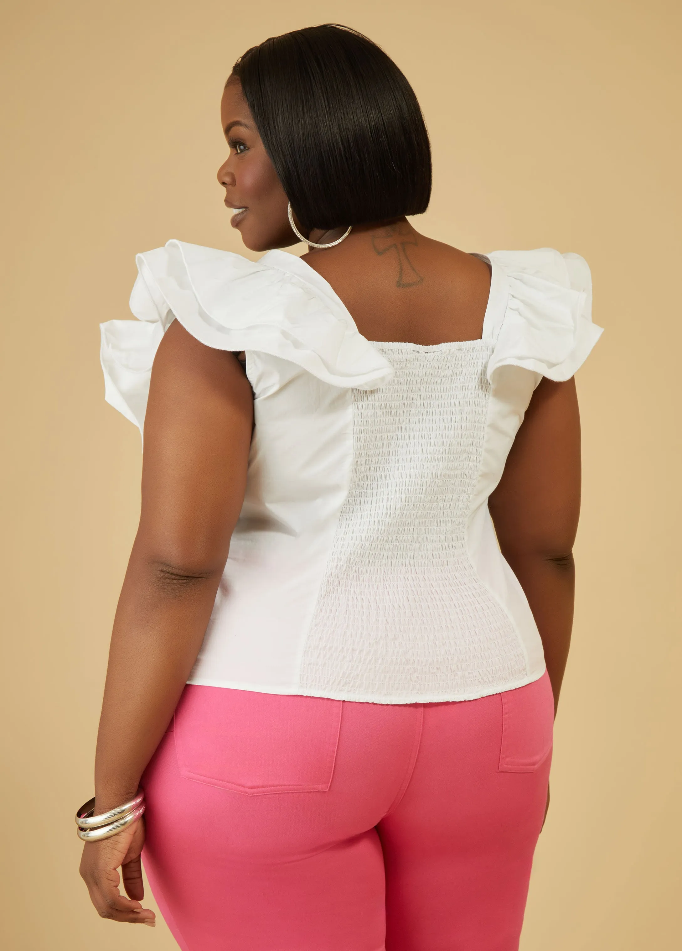 Ruffle Sleeved Poplin Shirt sold by Ashley Stewart product image thumbnail 2