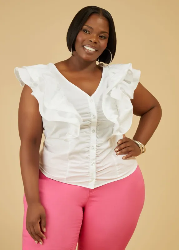 Ruffle Sleeved Poplin Shirt sold by Ashley Stewart