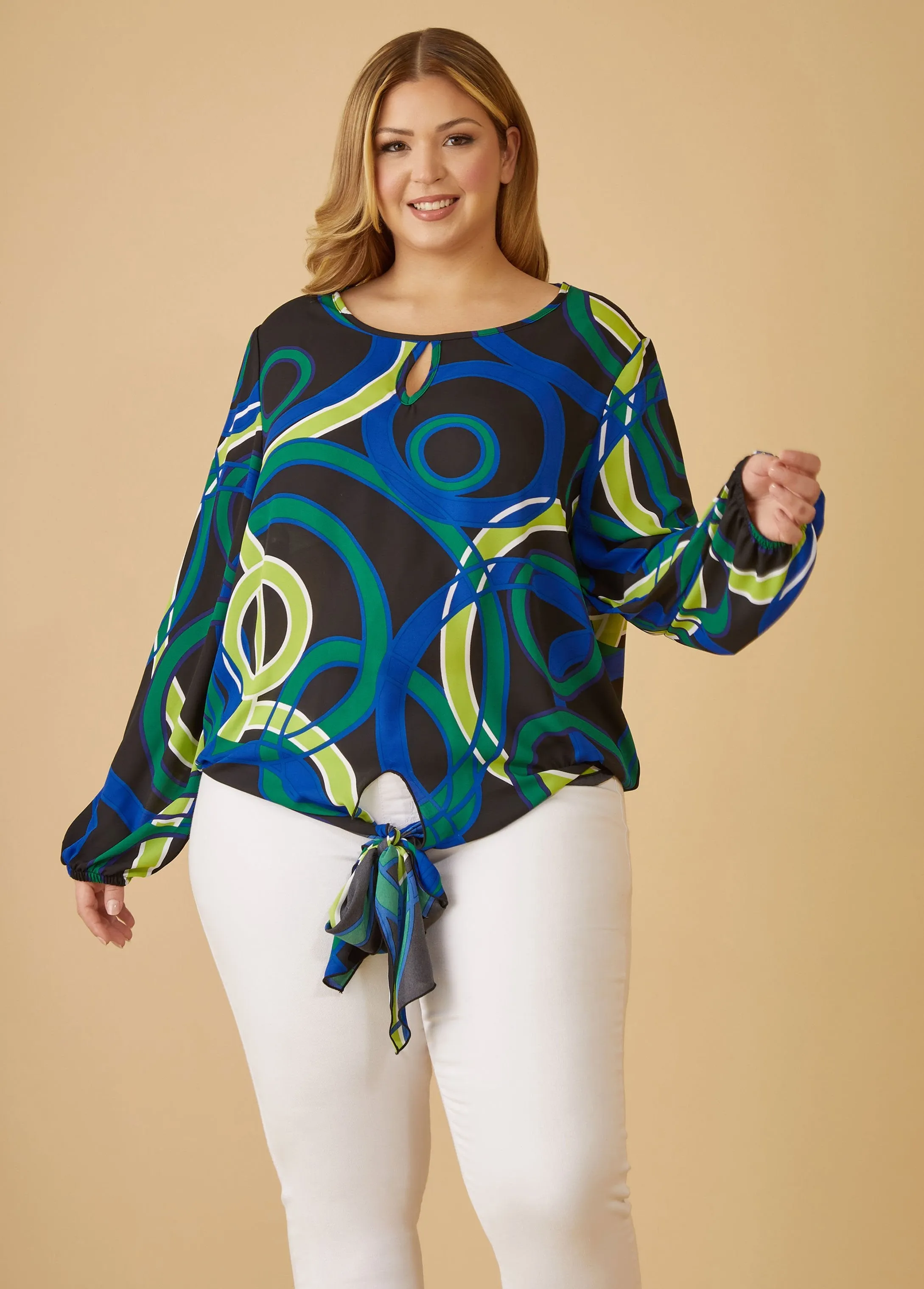Circle Print Tie Front Blouse sold by Ashley Stewart product image thumbnail 3