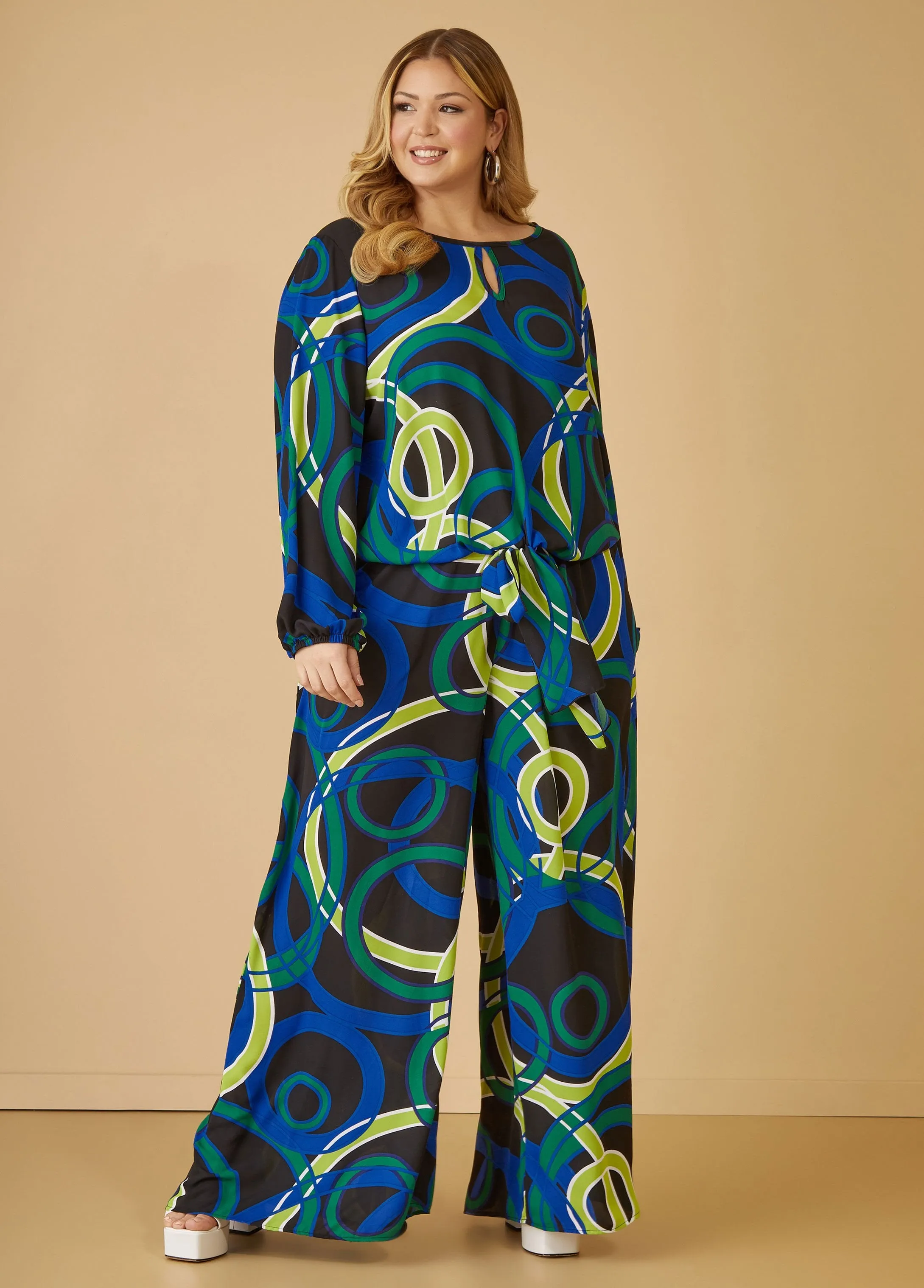 Circle Print Tie Front Blouse sold by Ashley Stewart