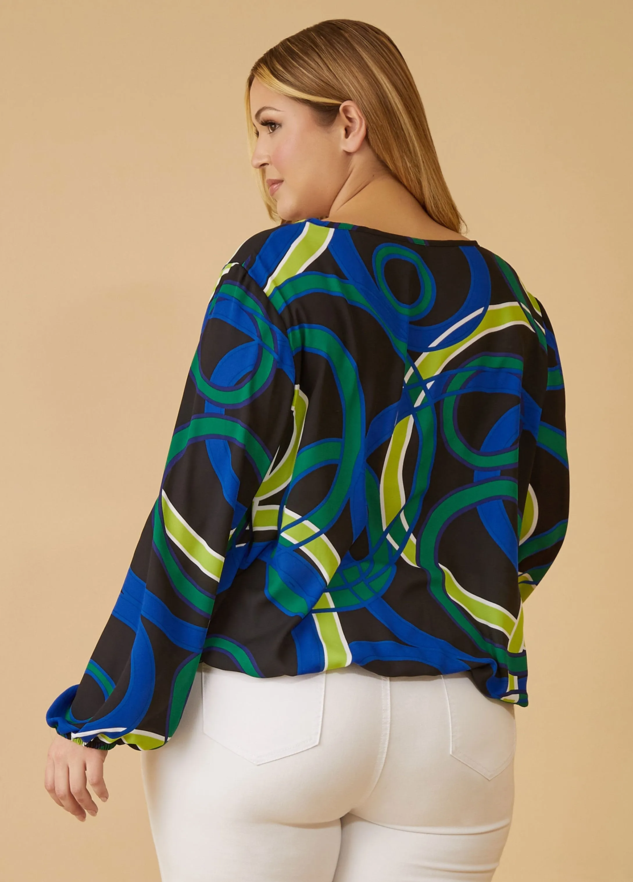 Circle Print Tie Front Blouse sold by Ashley Stewart product image thumbnail 2