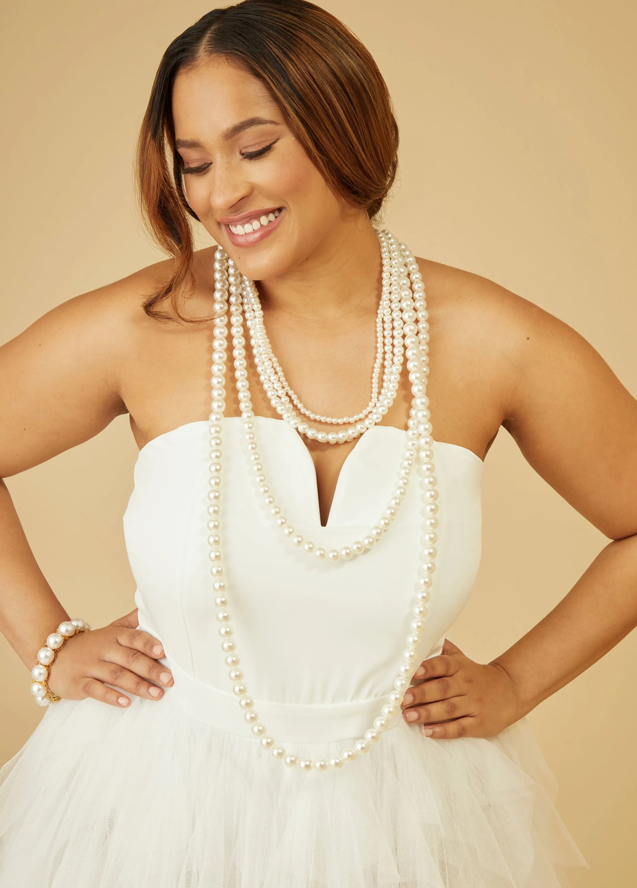 Tiered Faux Pearl Necklace Set sold by Ashley Stewart