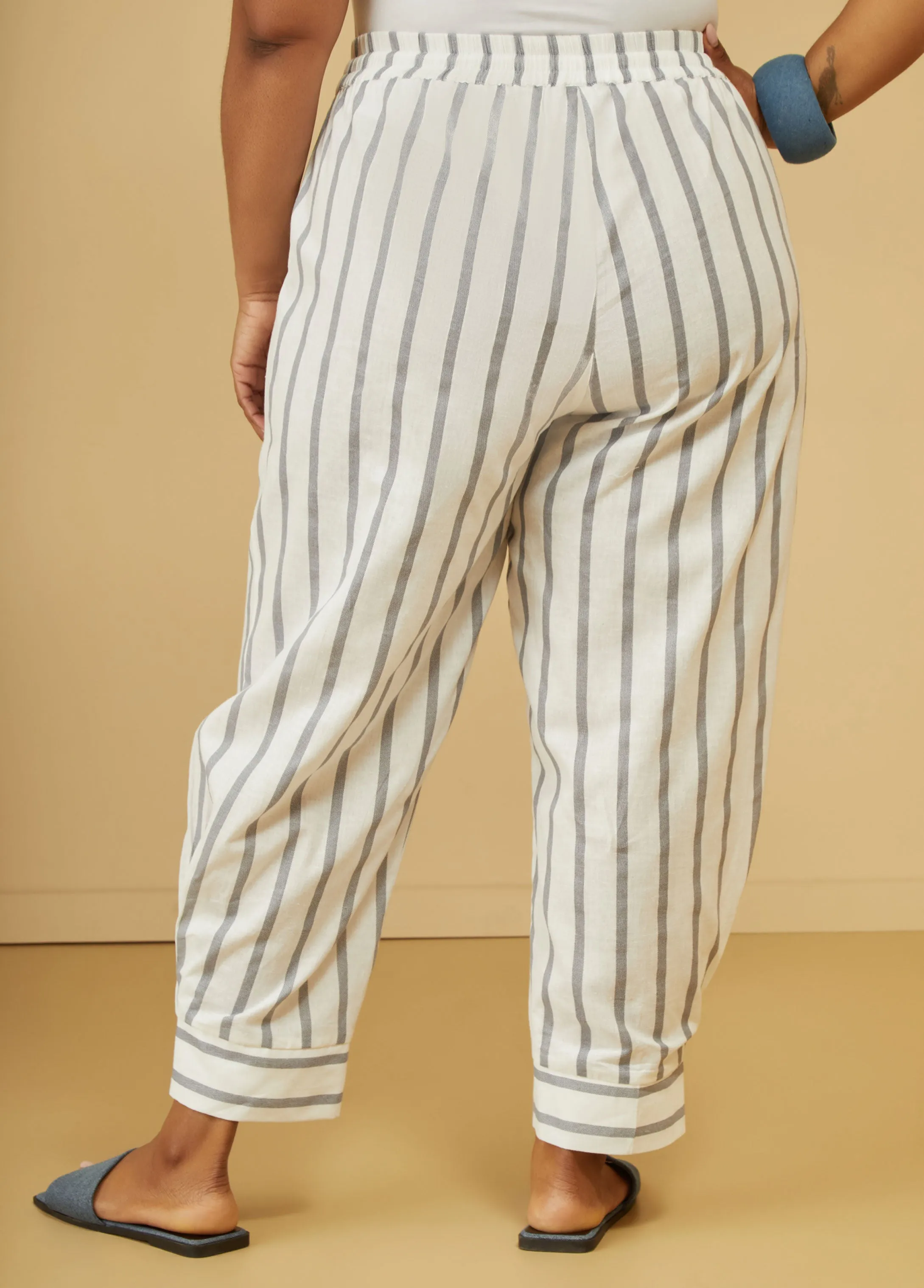 Striped Linen Blend Joggers sold by Ashley Stewart product image thumbnail 2