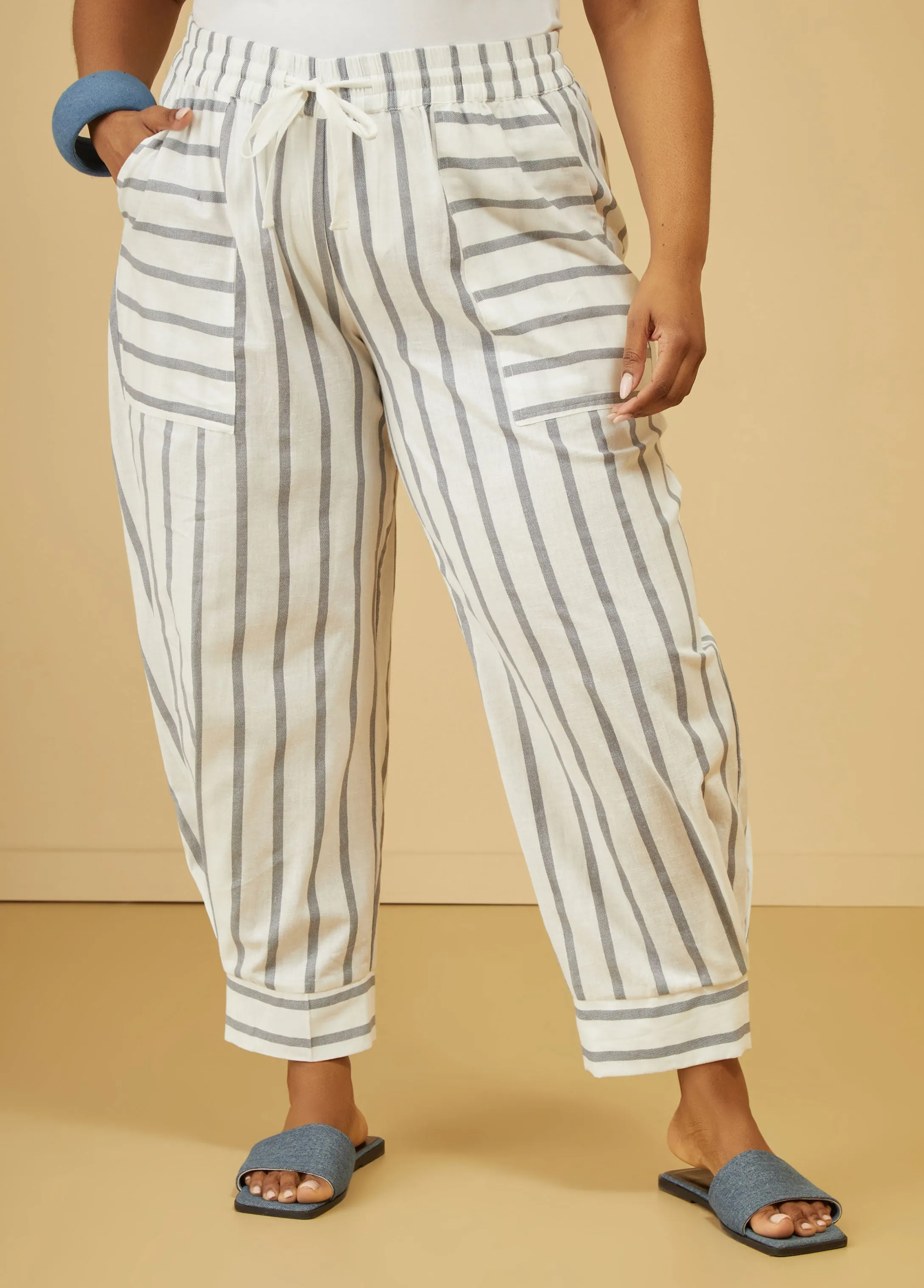 Striped Linen Blend Joggers sold by Ashley Stewart product image thumbnail 4