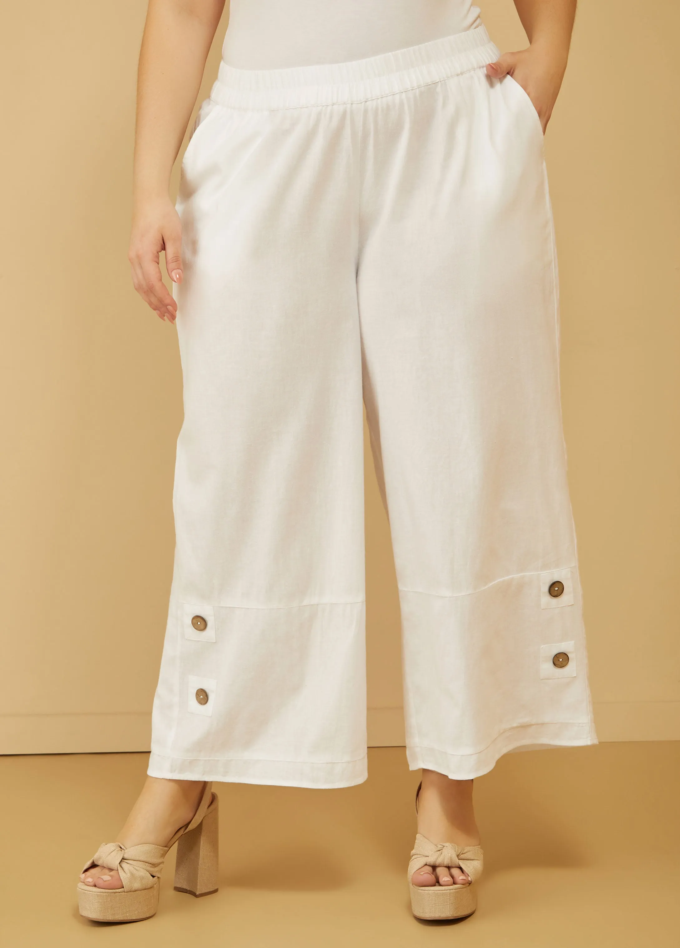 Button Embellished Linen Blend Pants sold by Ashley Stewart product image thumbnail 3
