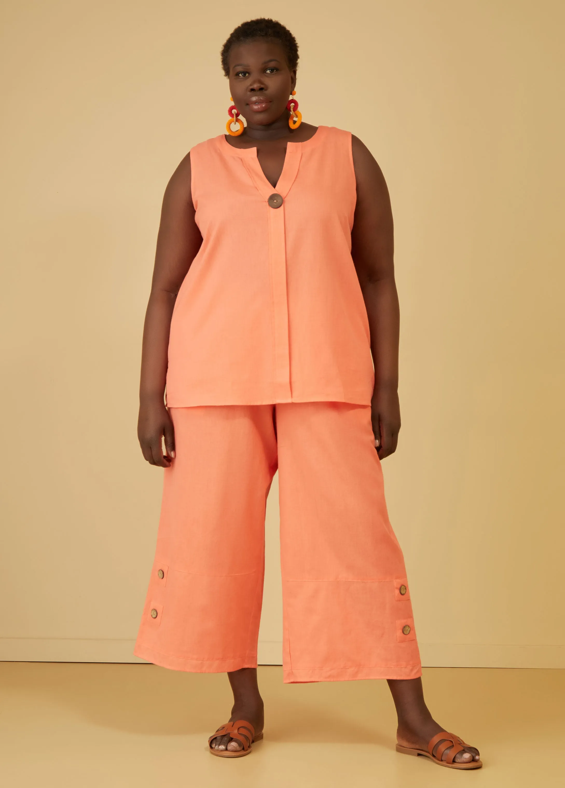 Button Embellished Linen Blend Pants sold by Ashley Stewart product image thumbnail 5