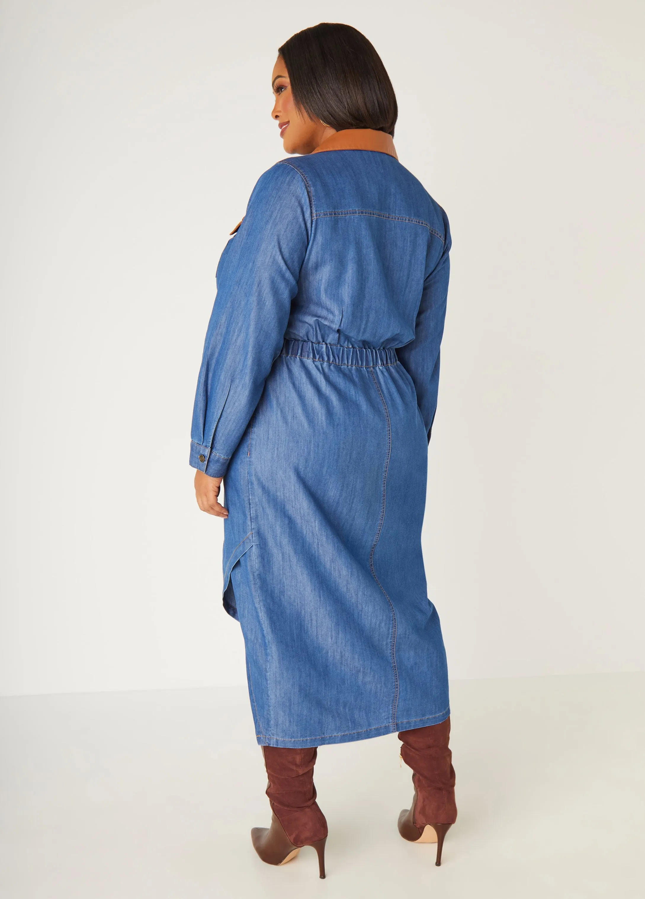Faux Leather And Chambray Shirtdress sold by Ashley Stewart product image thumbnail 2