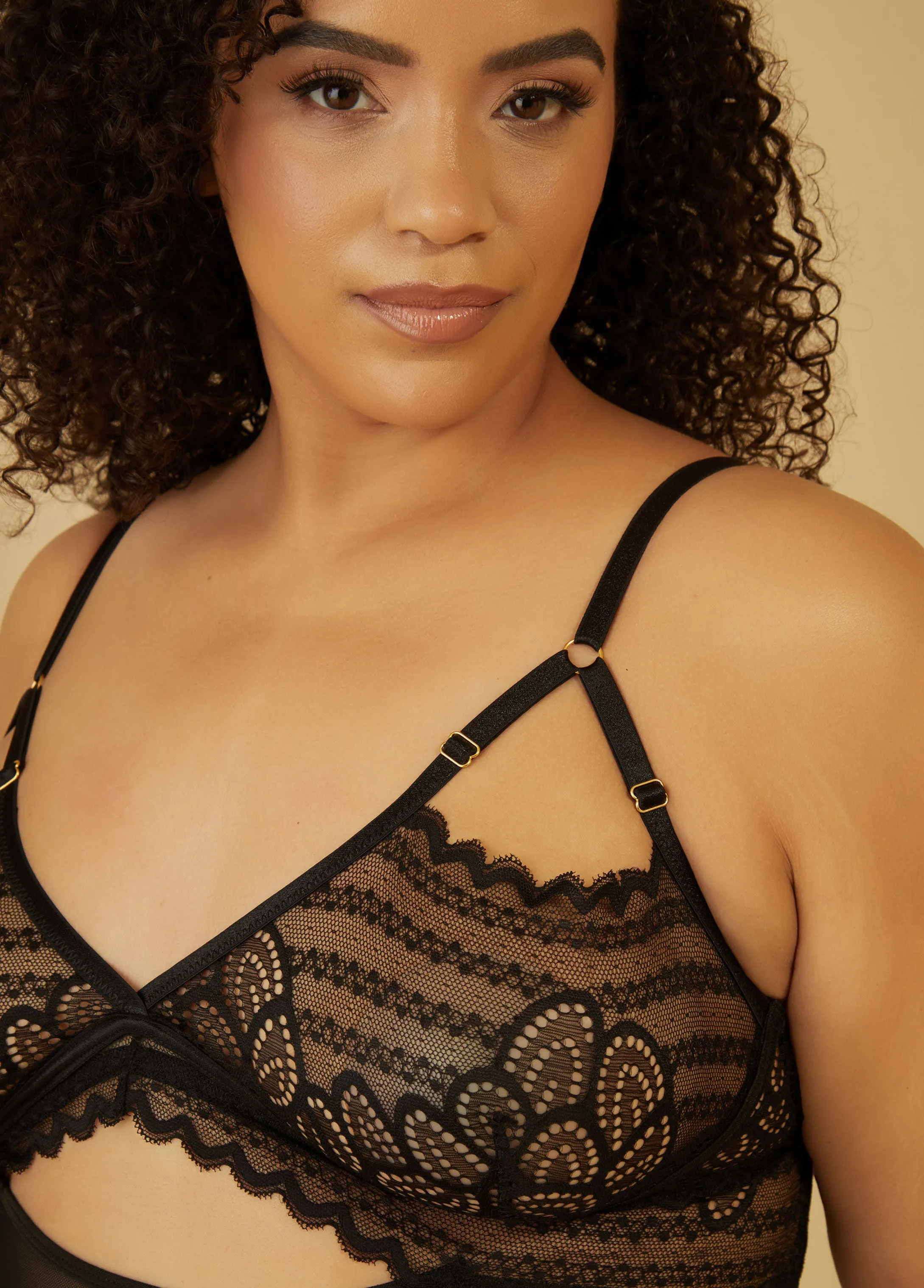 Lace Paneled Mesh Gown Set sold by Ashley Stewart product image thumbnail 3