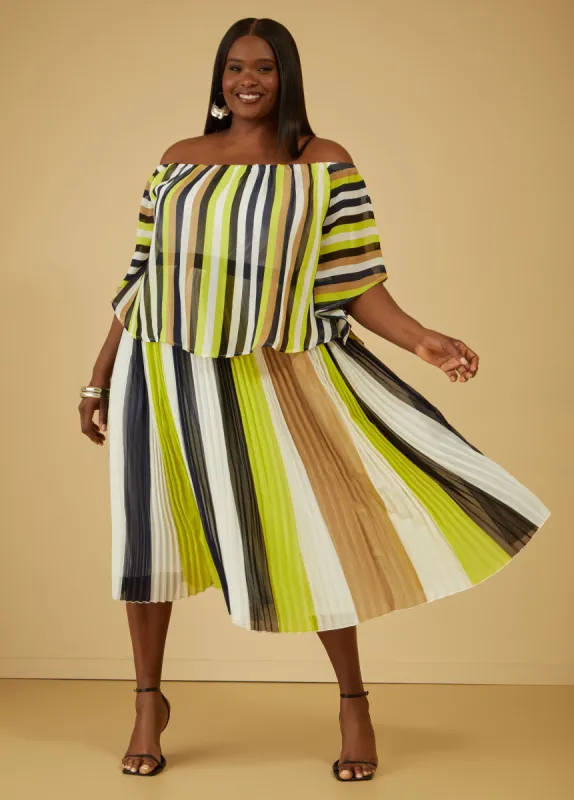 Pleated Striped Midi Skirt sold by Ashley Stewart