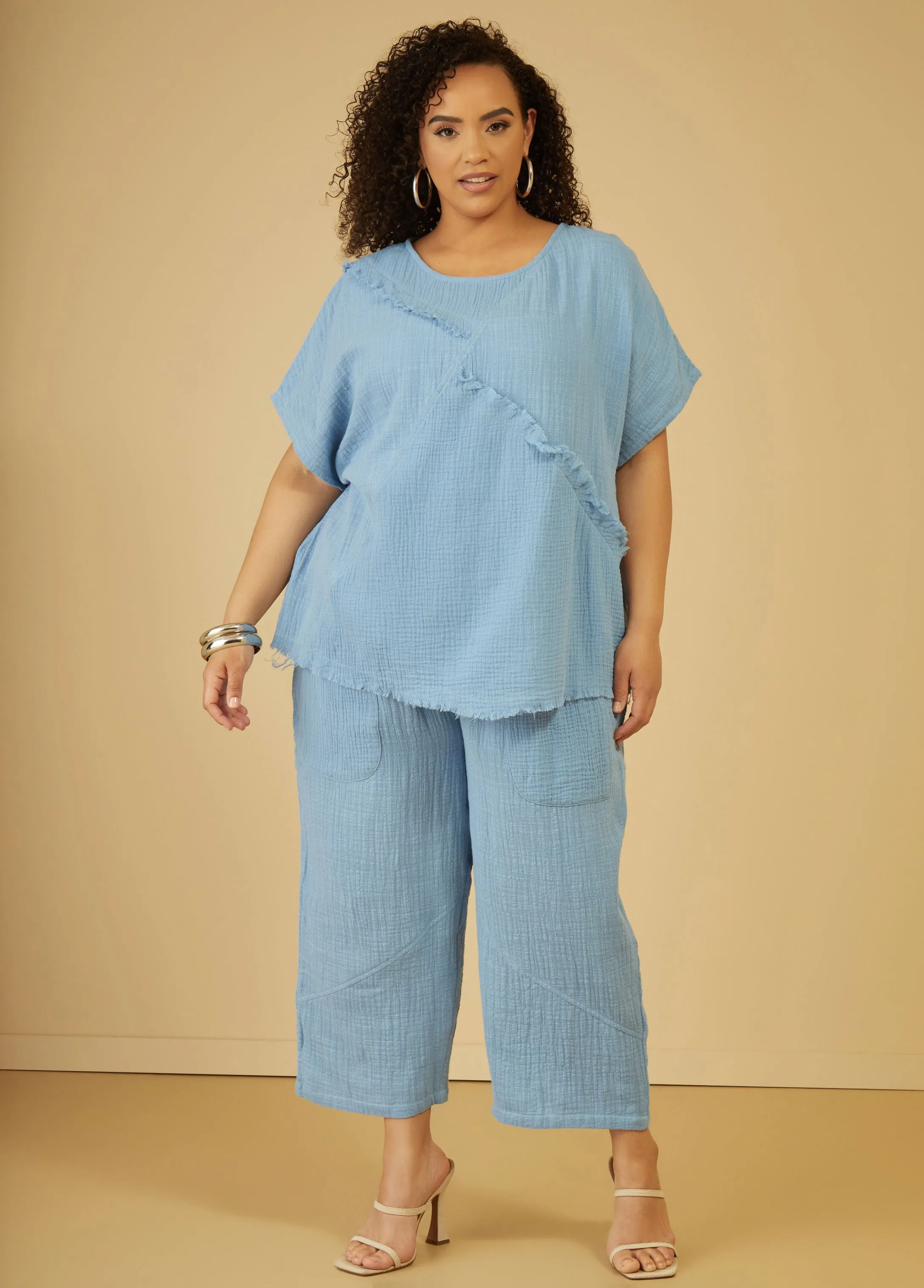 Cropped Cotton Gauze Pants sold by Ashley Stewart product image thumbnail 4