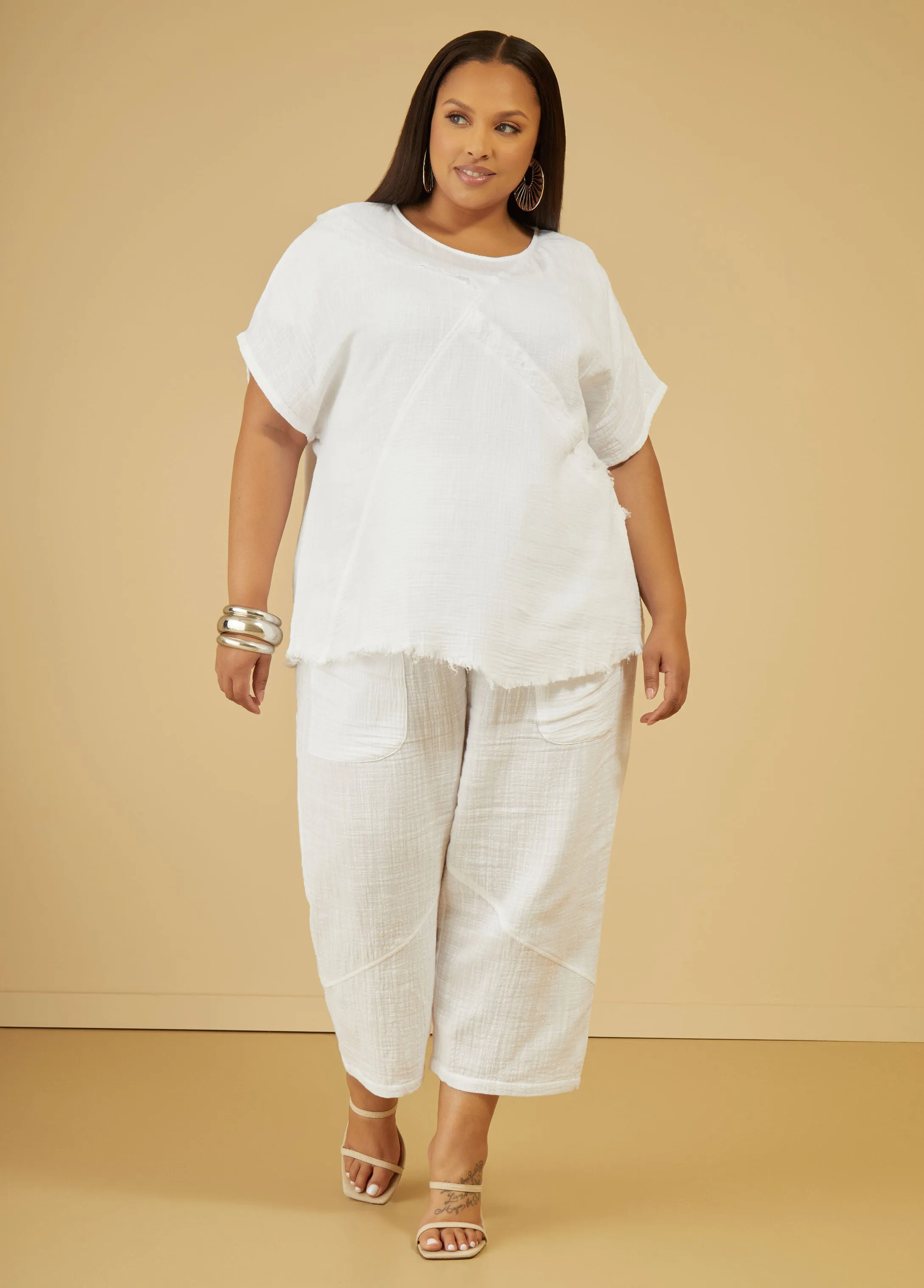Cropped Cotton Gauze Pants sold by Ashley Stewart