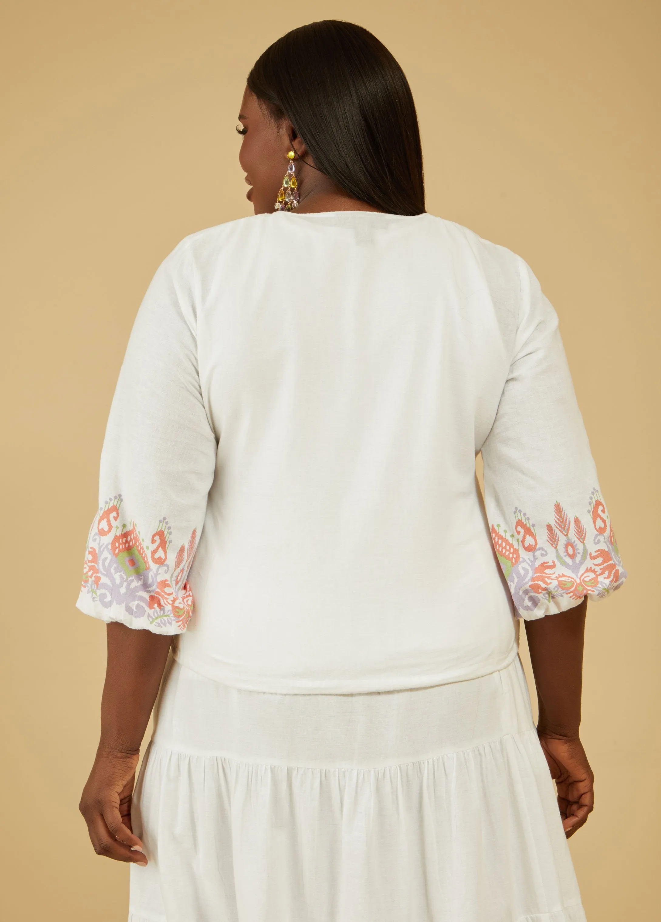 Printed Linen Blend Top sold by Ashley Stewart product image thumbnail 2