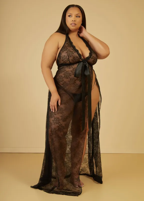 Floral Lace Lingerie Gown Set sold by Ashley Stewart