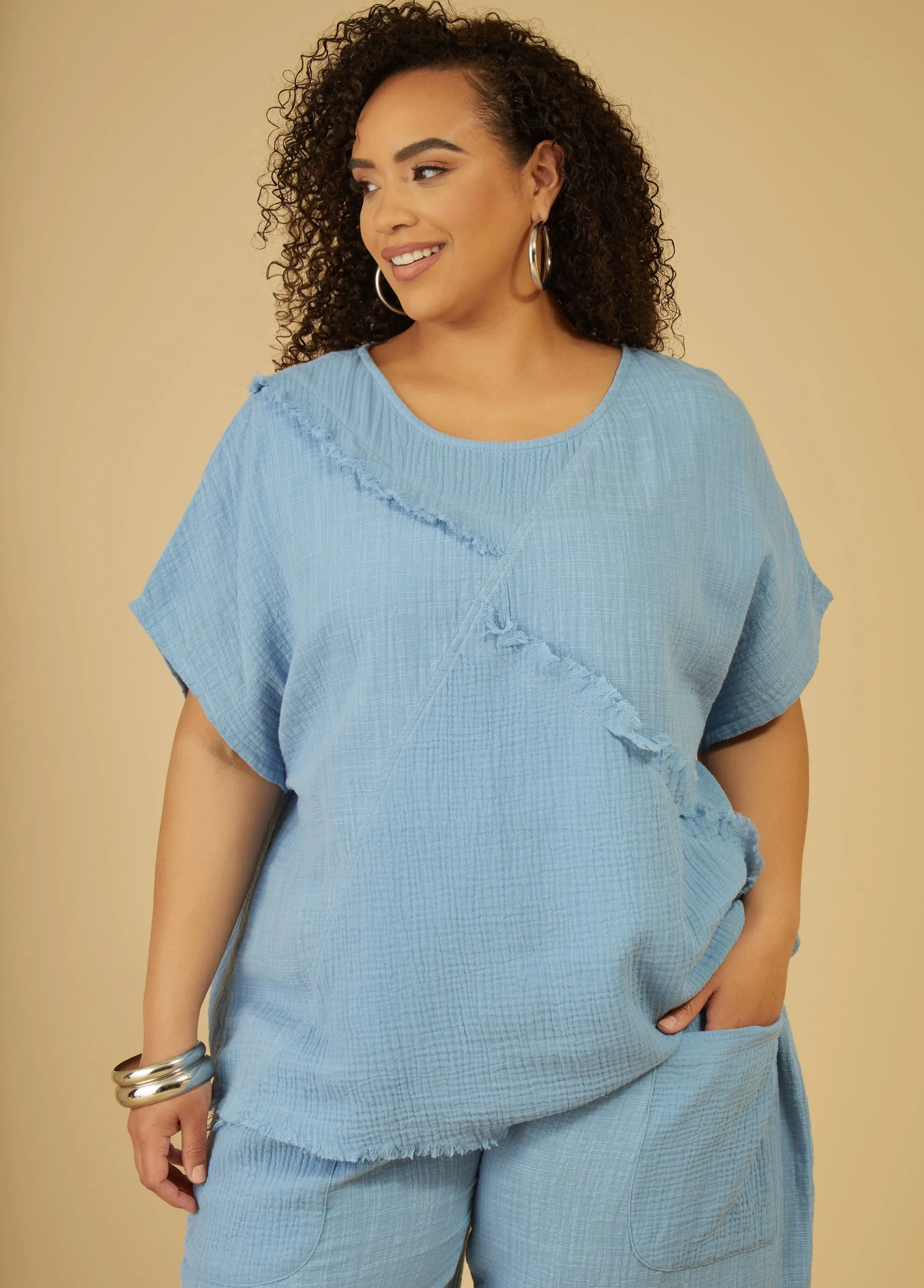 Patchwork Cotton Gauze Top sold by Ashley Stewart product image thumbnail 5