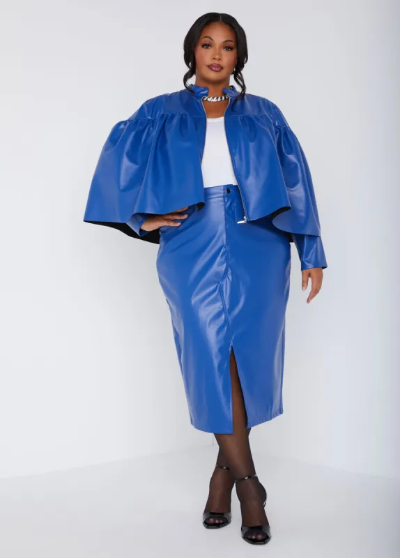 Front Split Faux Leather Midi Skirt sold by Ashley Stewart