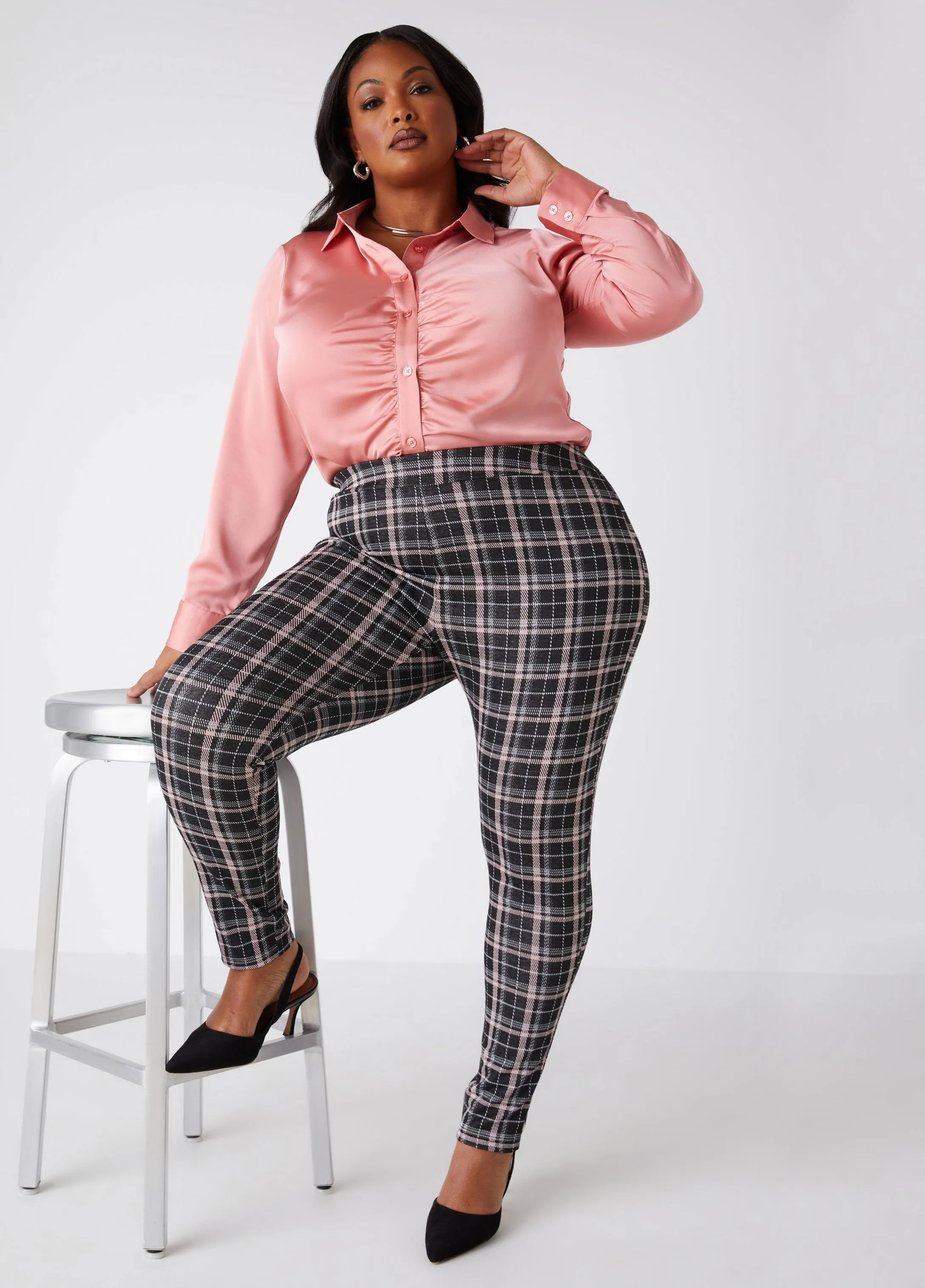 High Rise Plaid Knit Leggings sold by Ashley Stewart product image thumbnail 3