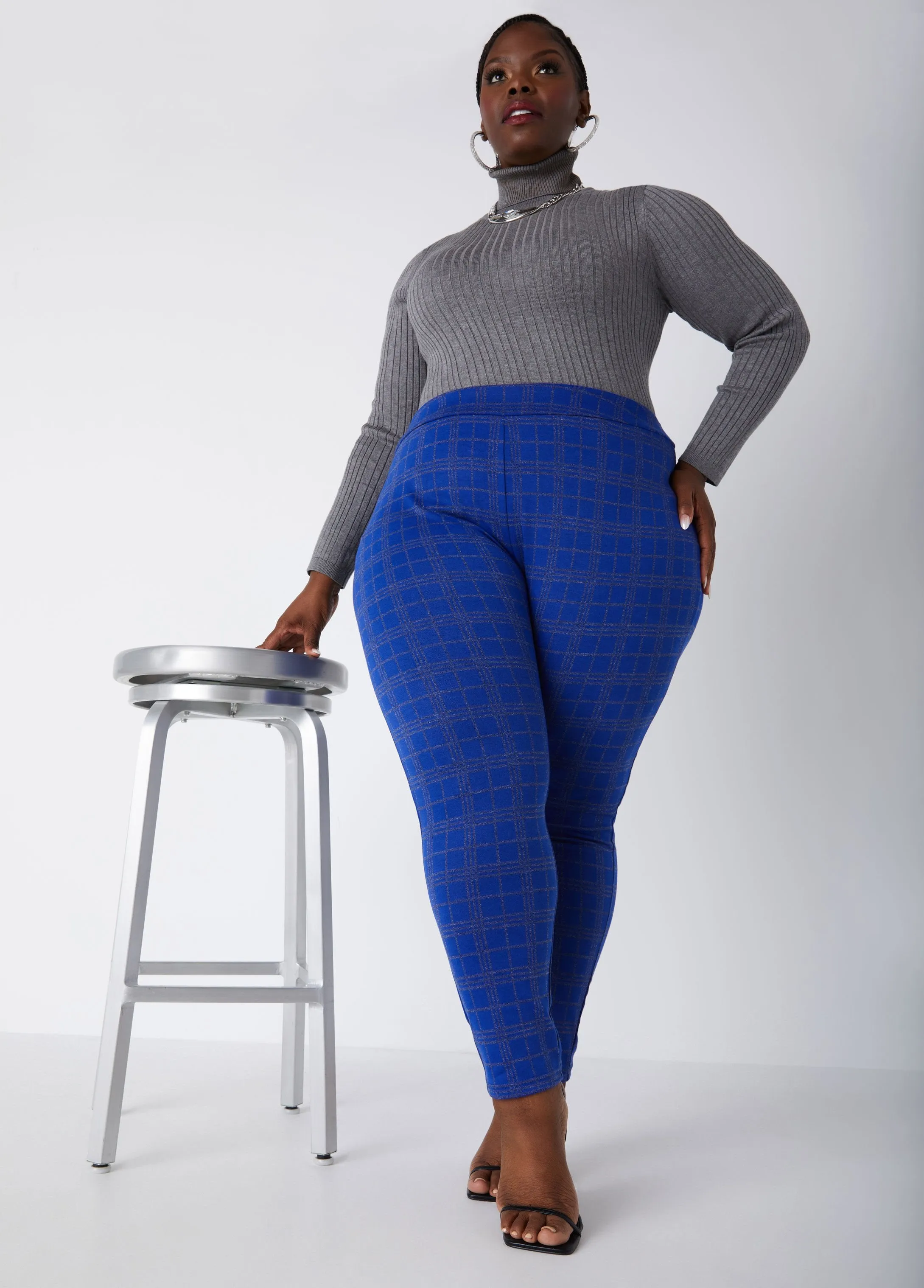 High Rise Plaid Knitted Leggings sold by Ashley Stewart product image thumbnail 3