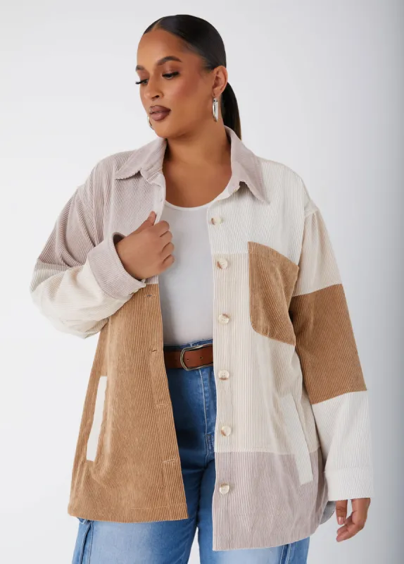 Colorblock Corduroy Shacket sold by Ashley Stewart